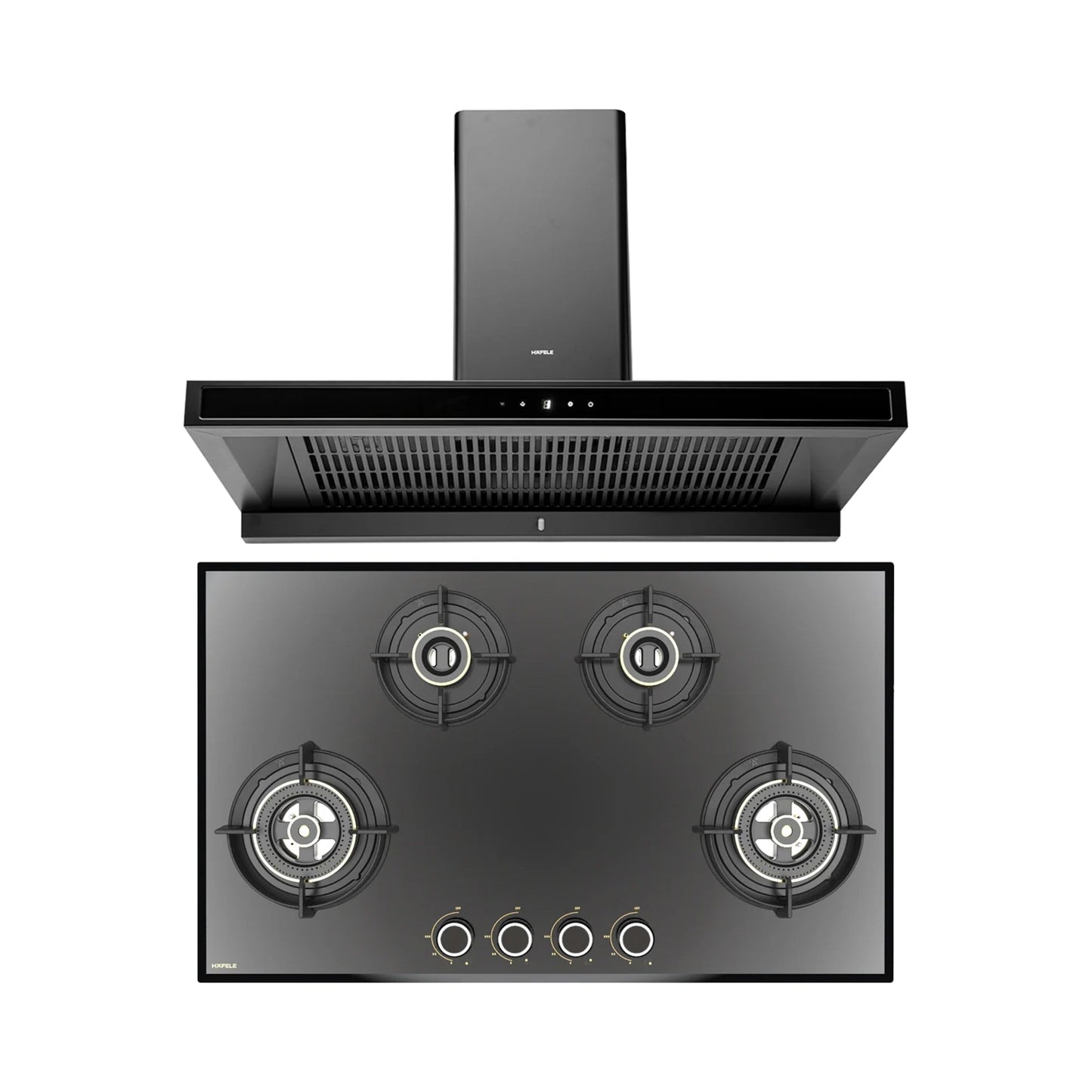 Hafele 90 cm Wall Mounted Chimney DATURA NEO 90 + Hafele 86 cm 4 Burner Hob Altius Series ALTIUS FS 490