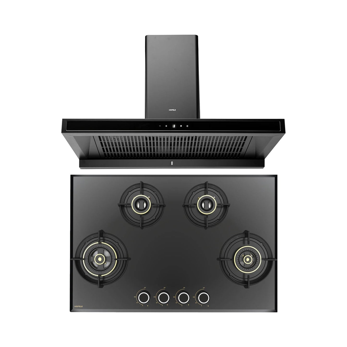 Hafele 90 cm Wall Mounted Chimney DATURA NEO 90 + Hafele 78 cm 4 Burner Hob Altius Series ALTIUS FS 480