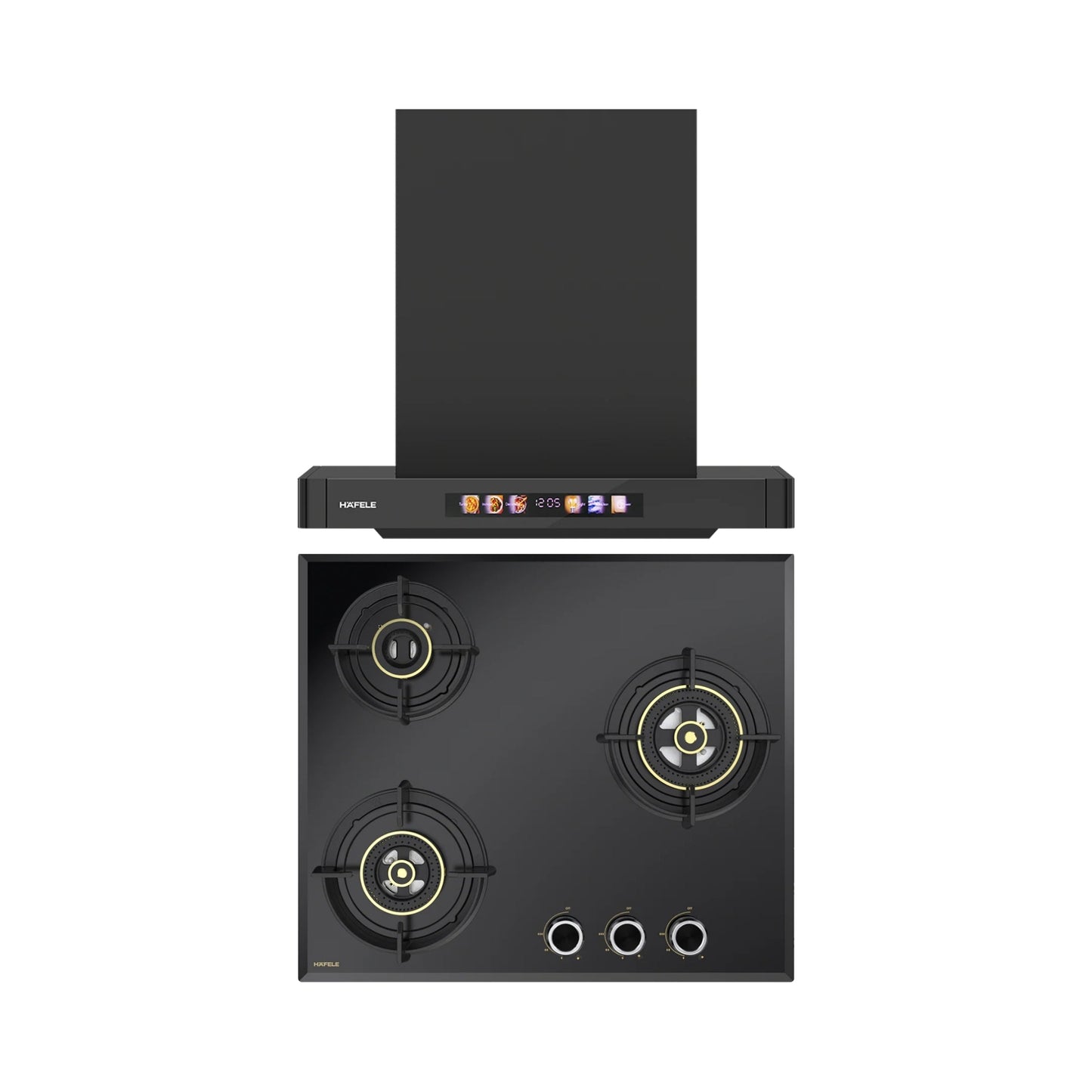 Hafele 60 cm Wall Mounted Chimney TERESA T-60 BLDC + Hafele 60 cm 3 Burner Hob Altius Series ALTIUS FS 360