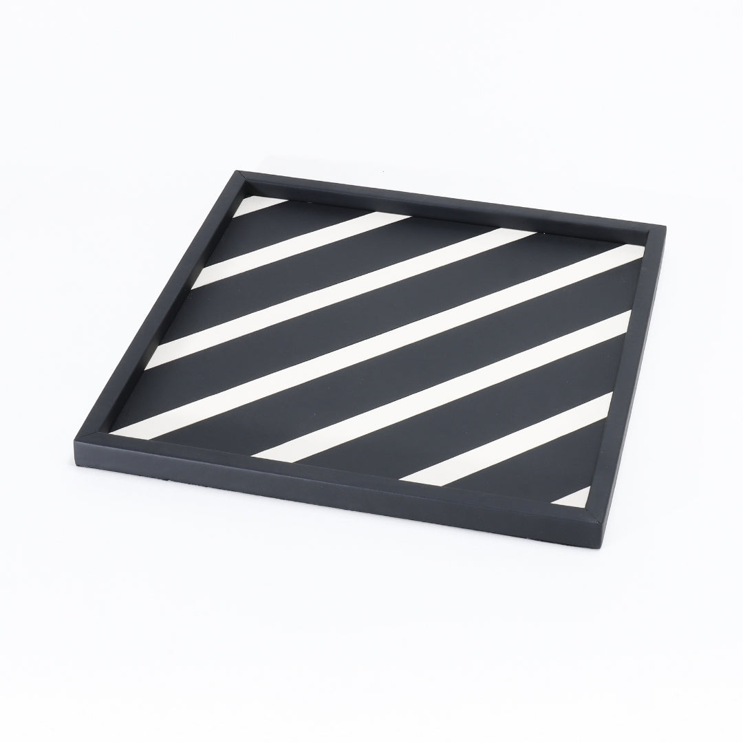 HarmonyStripe Opulence Leather Decorative Tray