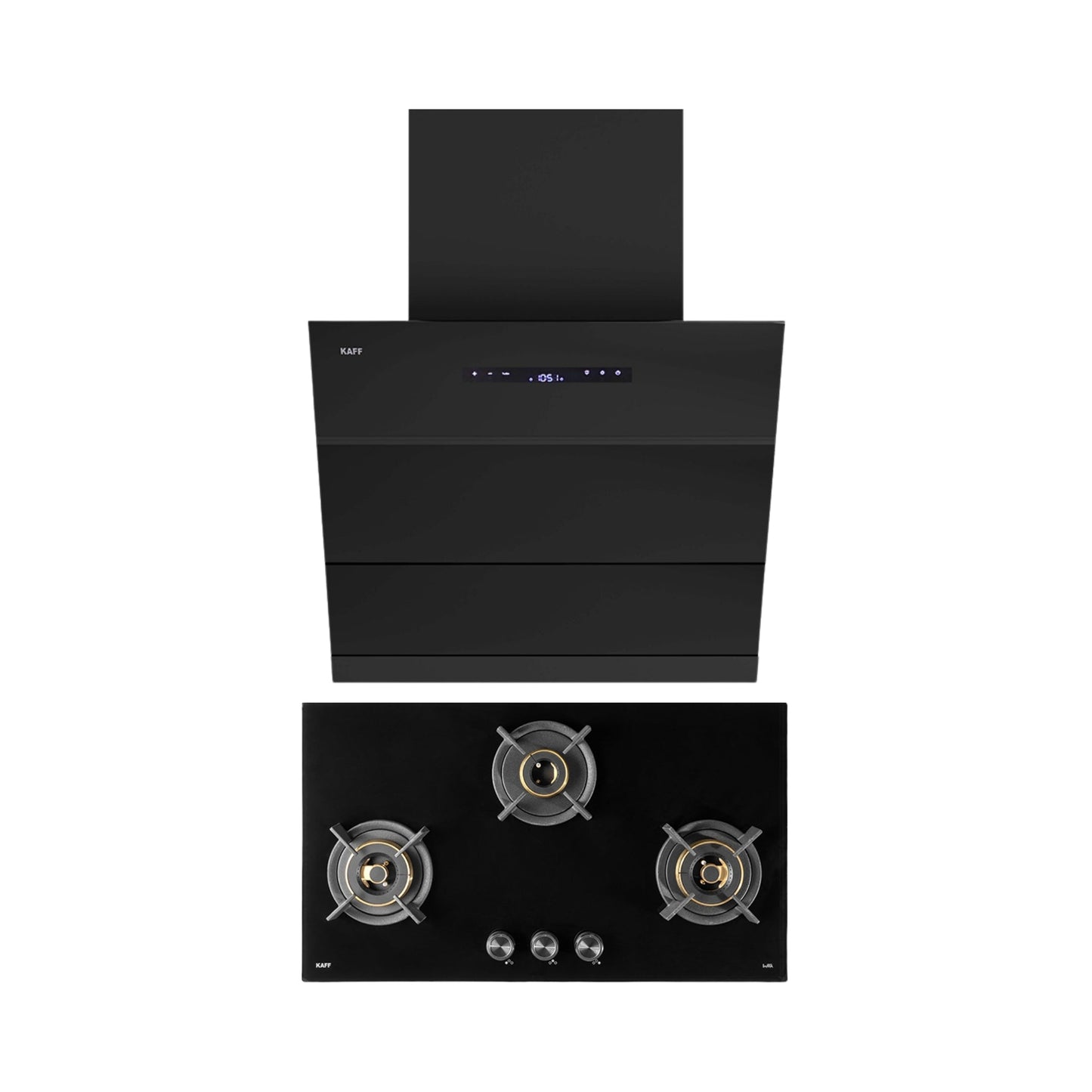 Kaff 75 cm Wall Mounted Chimney LYNN 75 DC BLDC + Kaff 78 cm 3 Burner Hob Infra INF 783