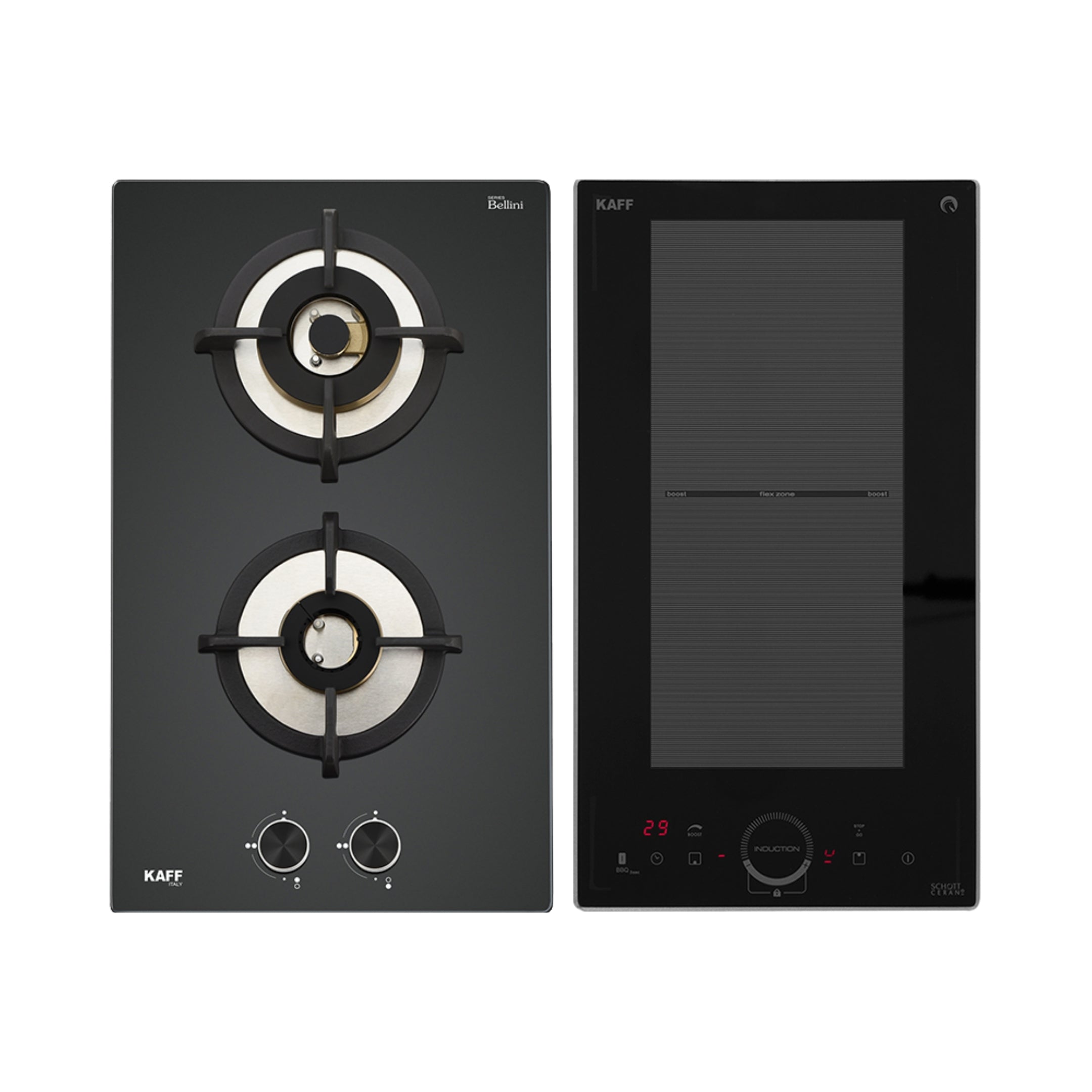 Kaff 30 cm 2 Burner Hob Bellini F BLHF 302X + Kaff 2 Zones Induction Hob IND 32