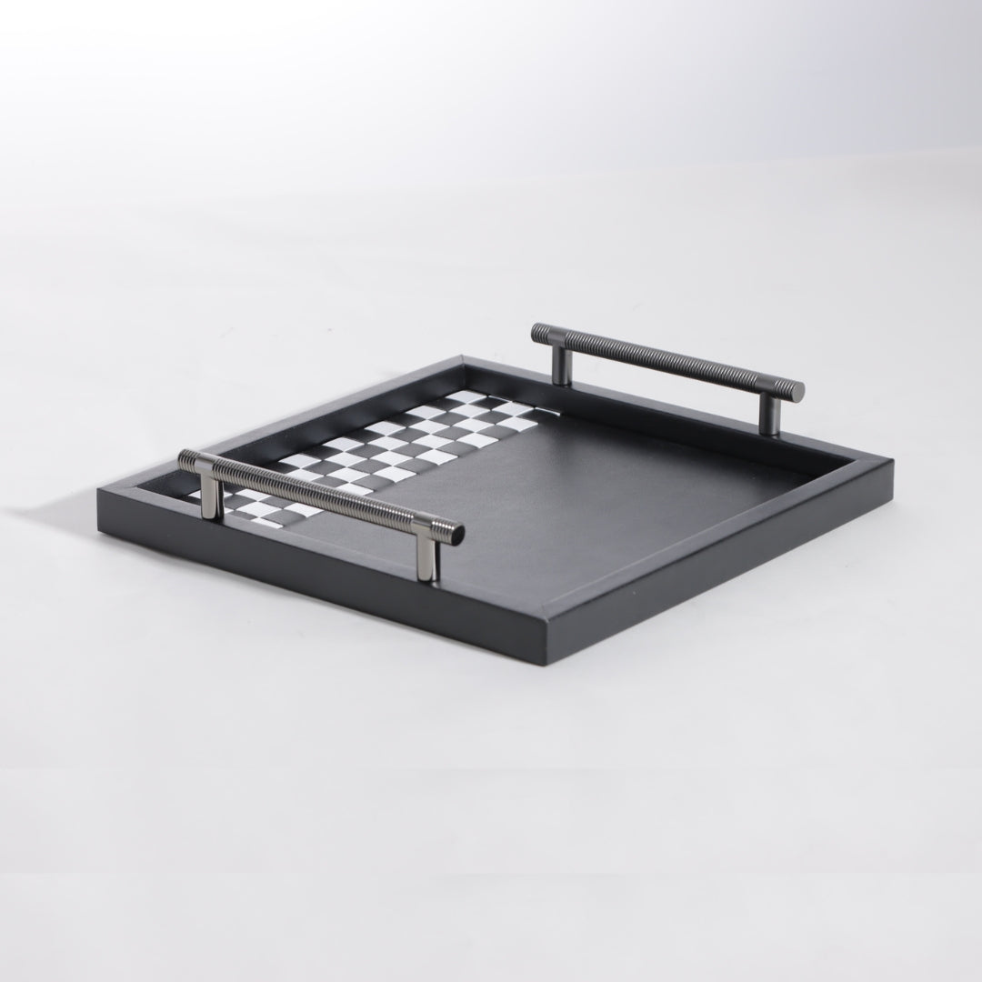 Monochrome Opulence Handwoven Leather Decorative Tray