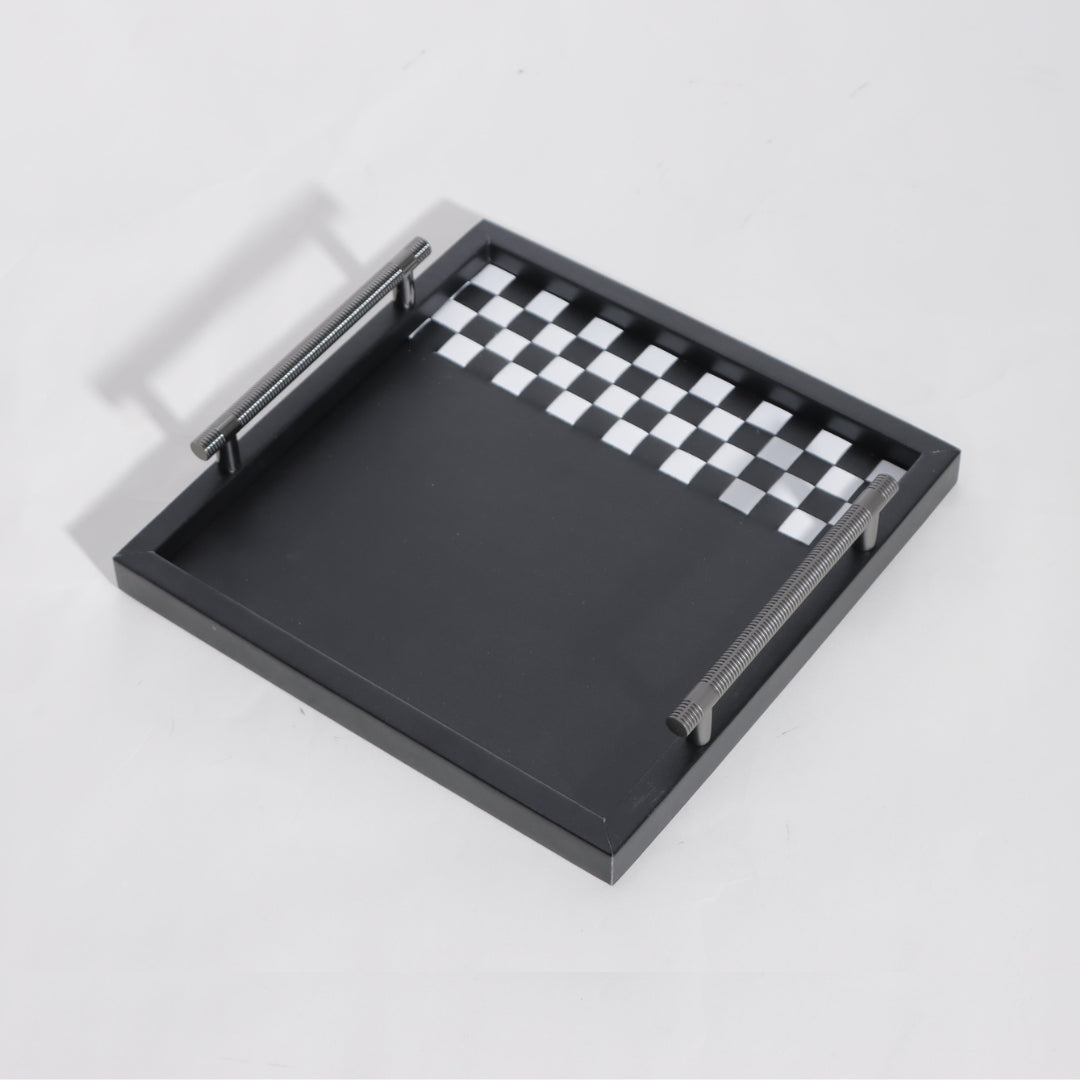Monochrome Opulence Handwoven Leather Decorative Tray