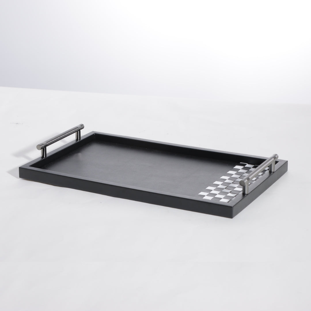 Monochrome Opulence Handwoven Leather Decorative Tray