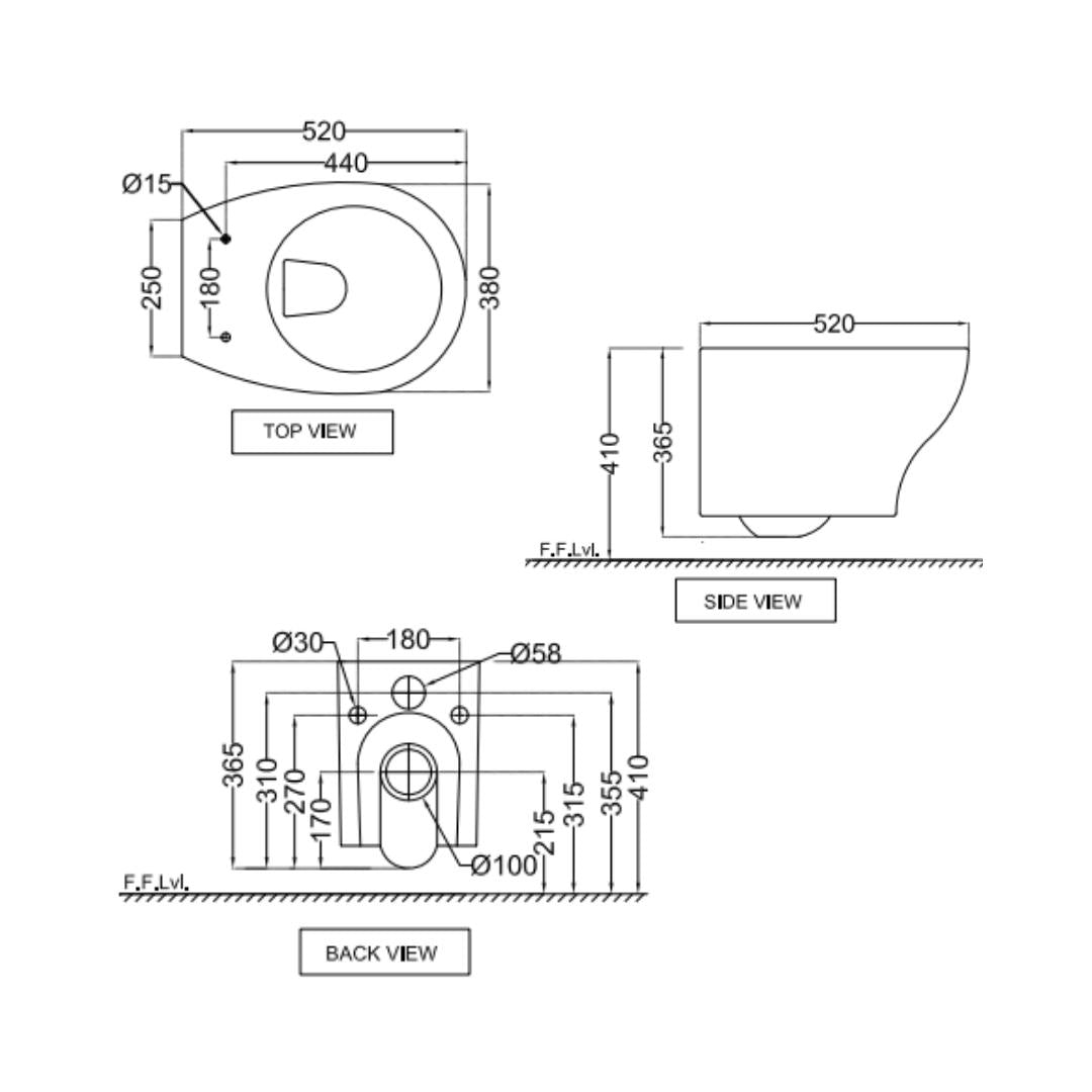 Jaquar Wall Mounted White Closet WC Arc ACS-WHT-87953BIUFSM with P-Trap