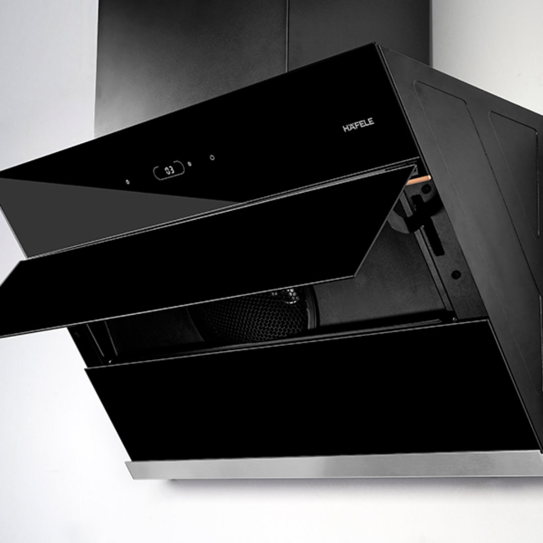 Hafele 90 cm Wall Mounted Chimney AELLA 90 + Hafele 78 cm 4 Burner Hob Altius Series ALTIUS FS 480