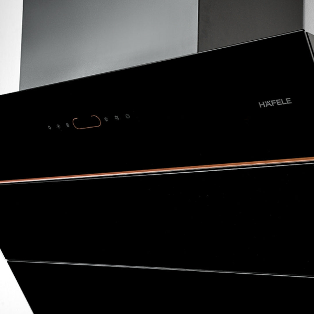 Hafele 90 cm Wall Mounted Chimney AELLA 90 + Hafele 86 cm 4 Burner Hob Altius Series ALTIUS FS 490