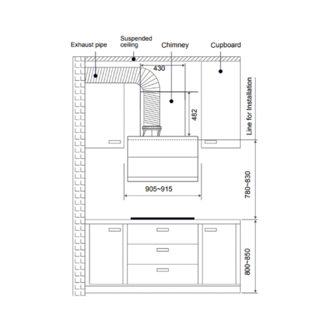 Hafele 90 cm Wall Mounted Chimney AELLA 90 + Hafele 78 cm 4 Burner Hob Altius Series ALTIUS FS 480