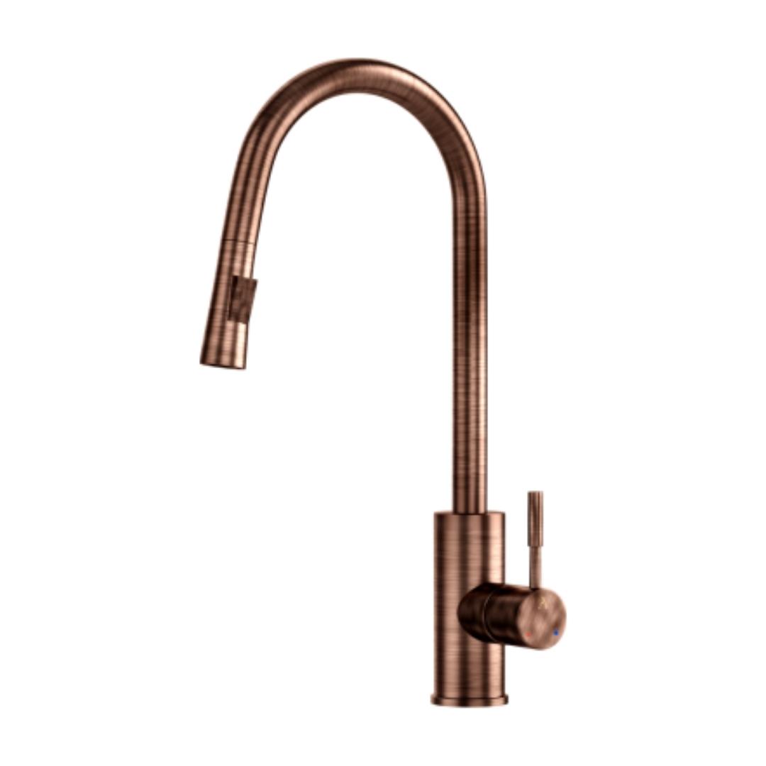 Artize Table Mounted Pull-Down Kitchen Sink Mixer FLO2 AKF-77175B with Extractable Hand Shower Spout in Antique Copper Finish