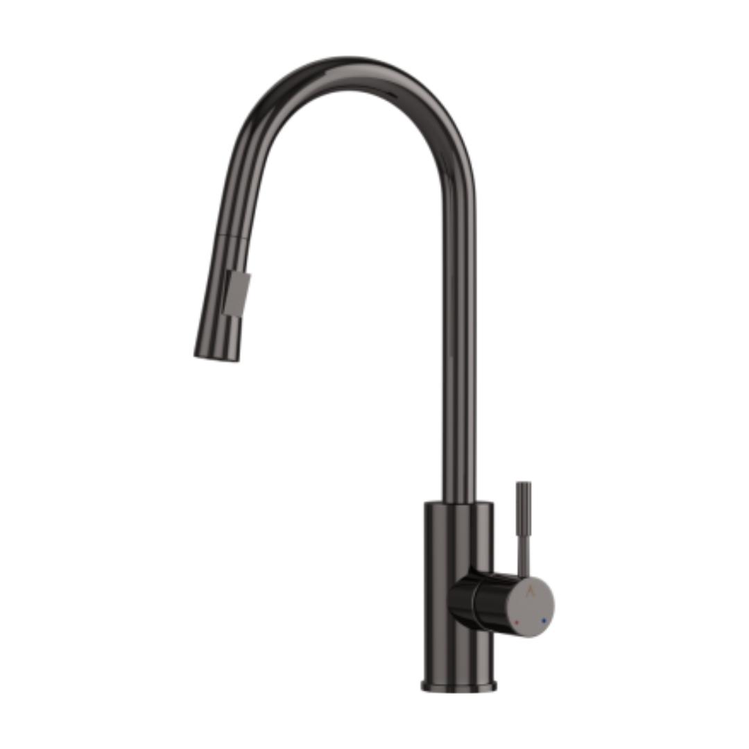 Artize Table Mounted Pull-Down Kitchen Sink Mixer FLO2 AKF-77175B with Extractable Hand Shower Spout in Black Chrome Finish