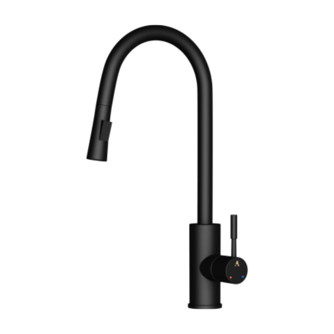 Artize Table Mounted Pull-Down Kitchen Sink Mixer FLO2 AKF-77175B with Extractable Hand Shower Spout in Black Matt Finish