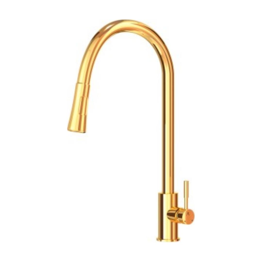 Artize Table Mounted Pull-Down Kitchen Sink Mixer FLO2 AKF-77175B with Extractable Hand Shower Spout in Gold Bright PVD Finish