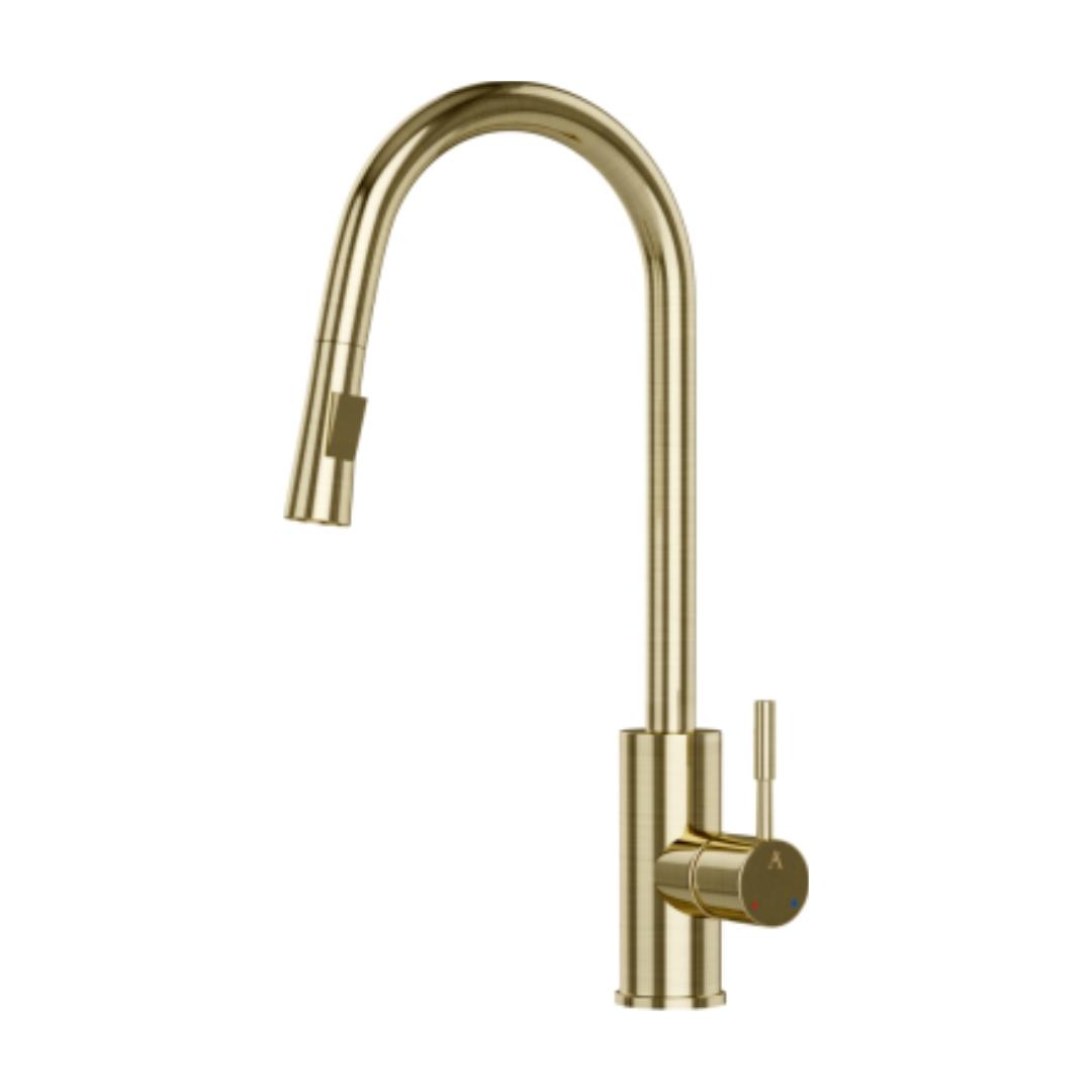 Artize Table Mounted Pull-Down Kitchen Sink Mixer FLO2 AKF-77175B with Extractable Hand Shower Spout in Gold Dust Finish