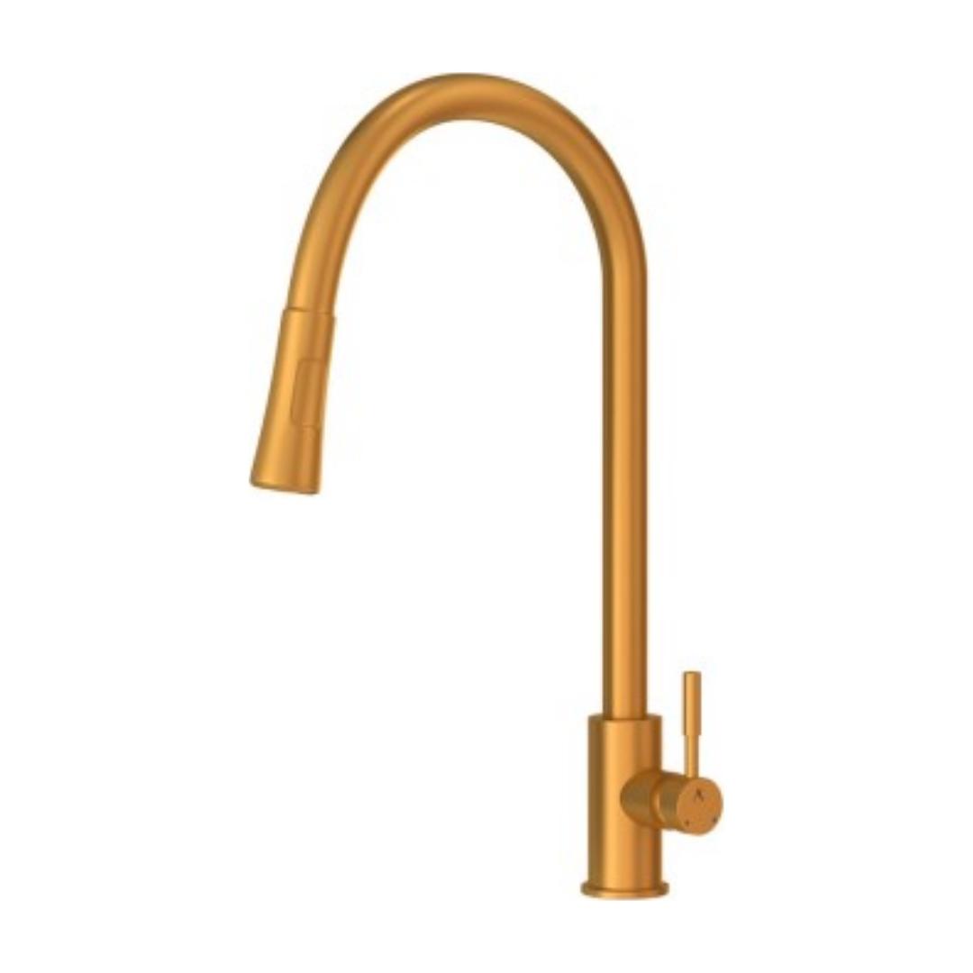 Artize Table Mounted Pull-Down Kitchen Sink Mixer FLO2 AKF-77175B with Extractable Hand Shower Spout in Gold Matt PVD Finish