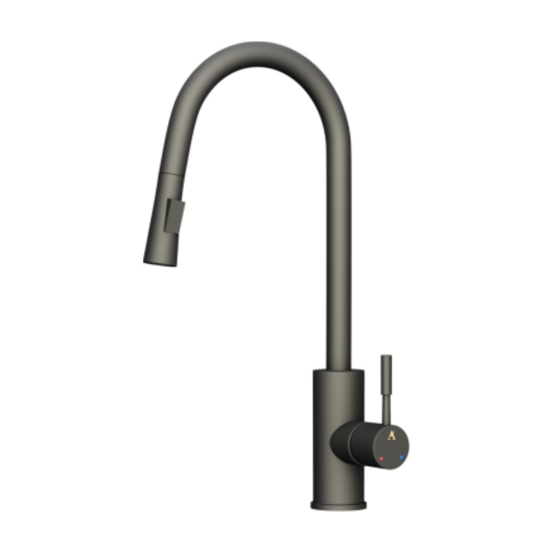 Artize Table Mounted Pull-Down Kitchen Sink Mixer FLO2 AKF-77175B with Extractable Hand Shower Spout in Graphite Finish