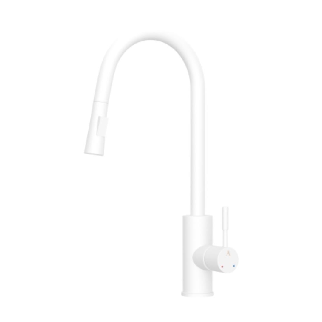 Artize Table Mounted Pull-Down Kitchen Sink Mixer FLO2 AKF-77175B with Extractable Hand Shower Spout in White Matt Finish