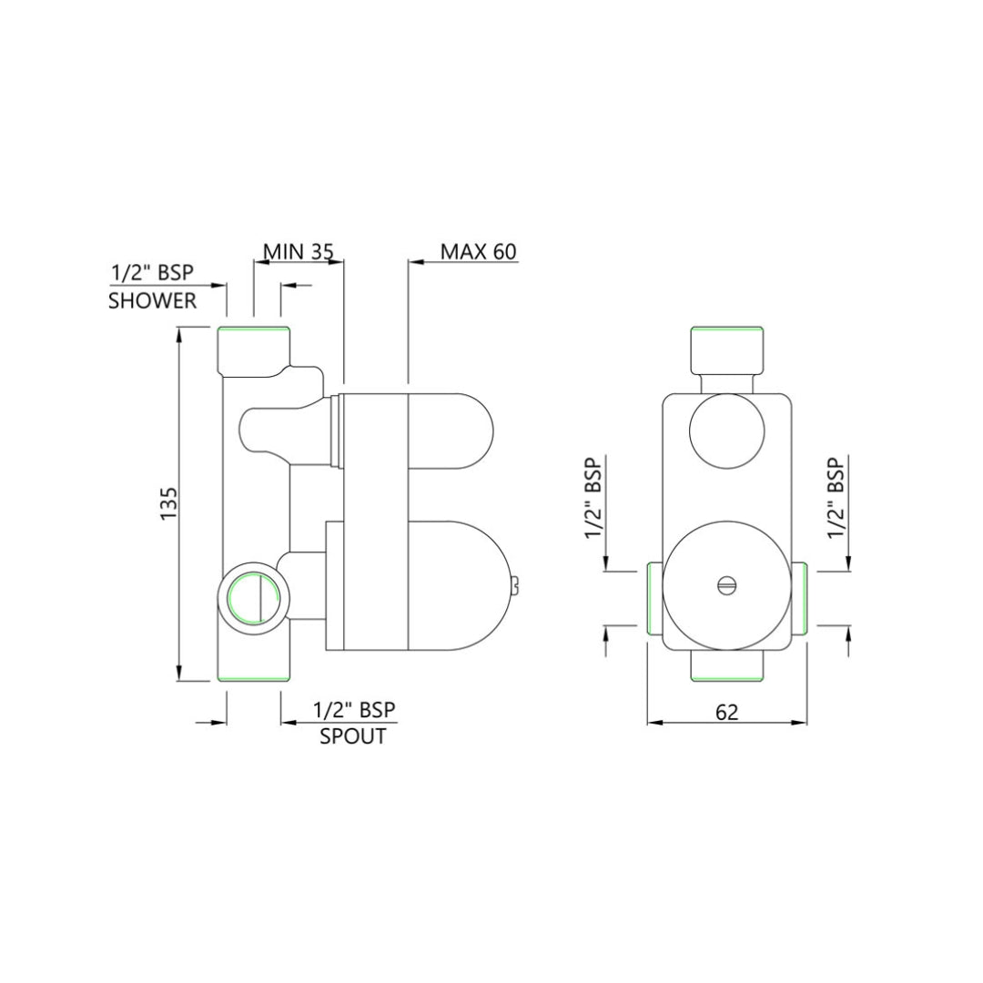 Essco 2 Way Diverter Valve Allied ALE-CHR-055 - Chrome