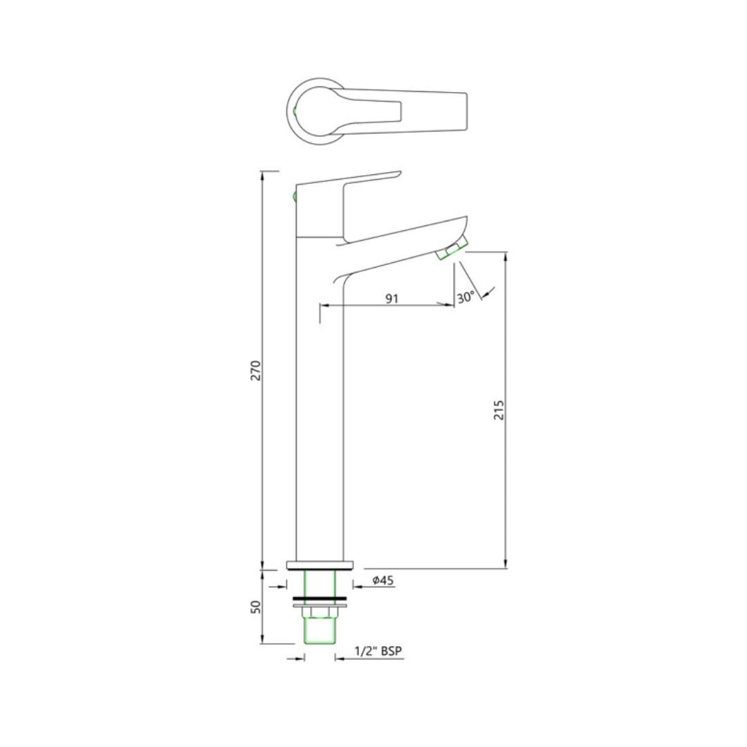 Essco Table Mounted Tall Boy Basin Tap Aspire APR-CHR-101021M - Chrome