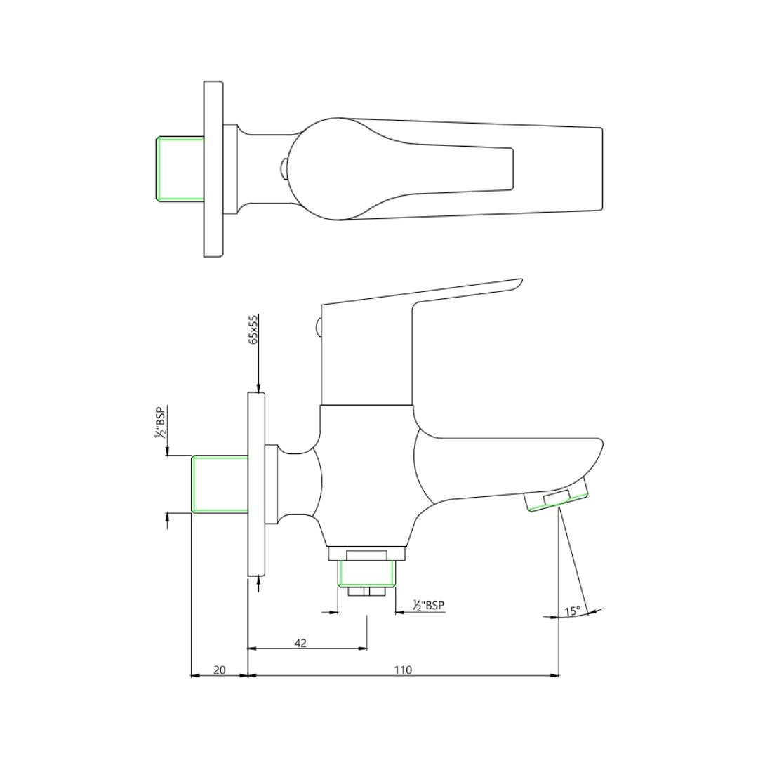 Essco WC Area 2 Way Bib Tap Aspire APR-CHR-101041 - Chrome