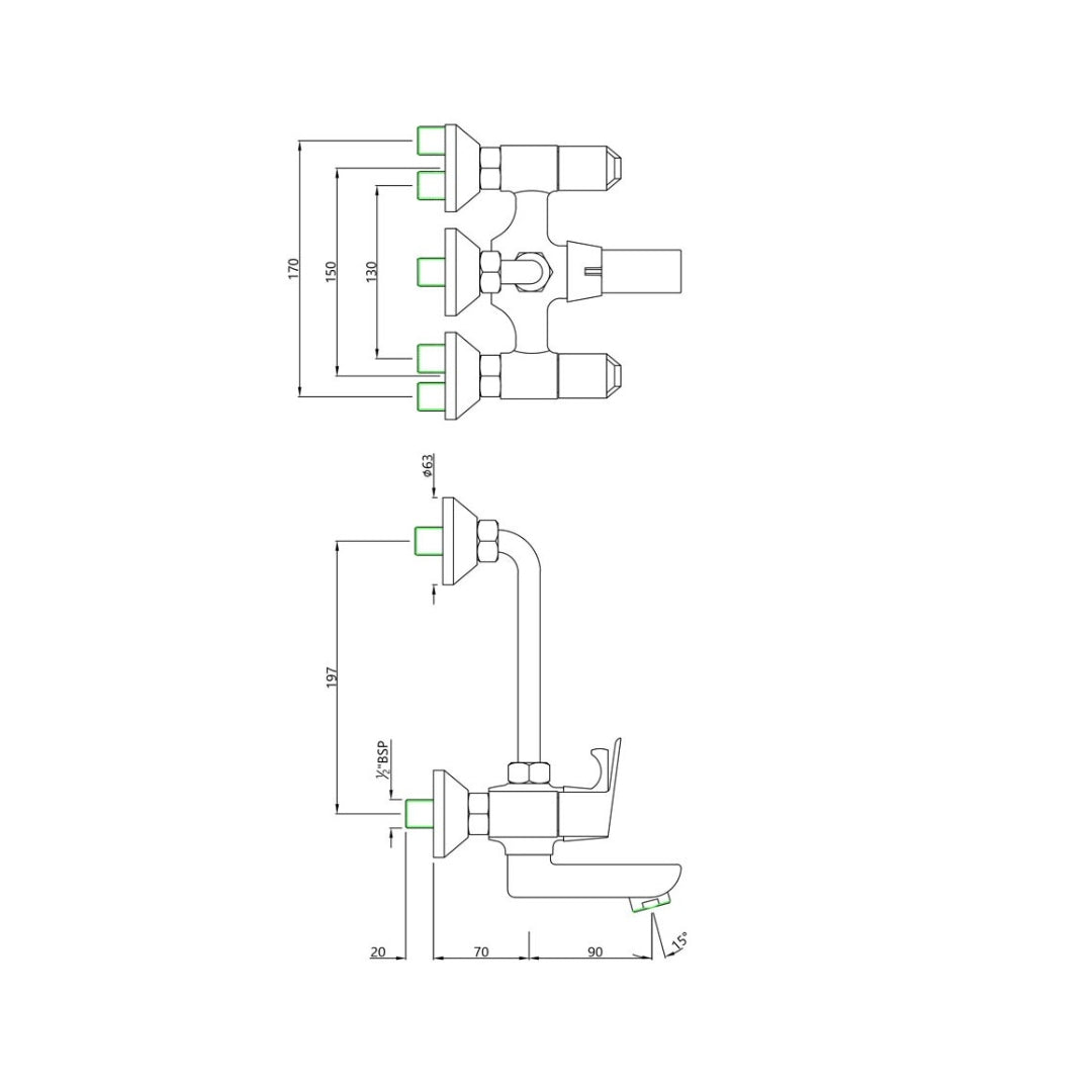 Essco 2 Way Wall Mixer Aspire APR-CHR-101273 - Chrome Finish
