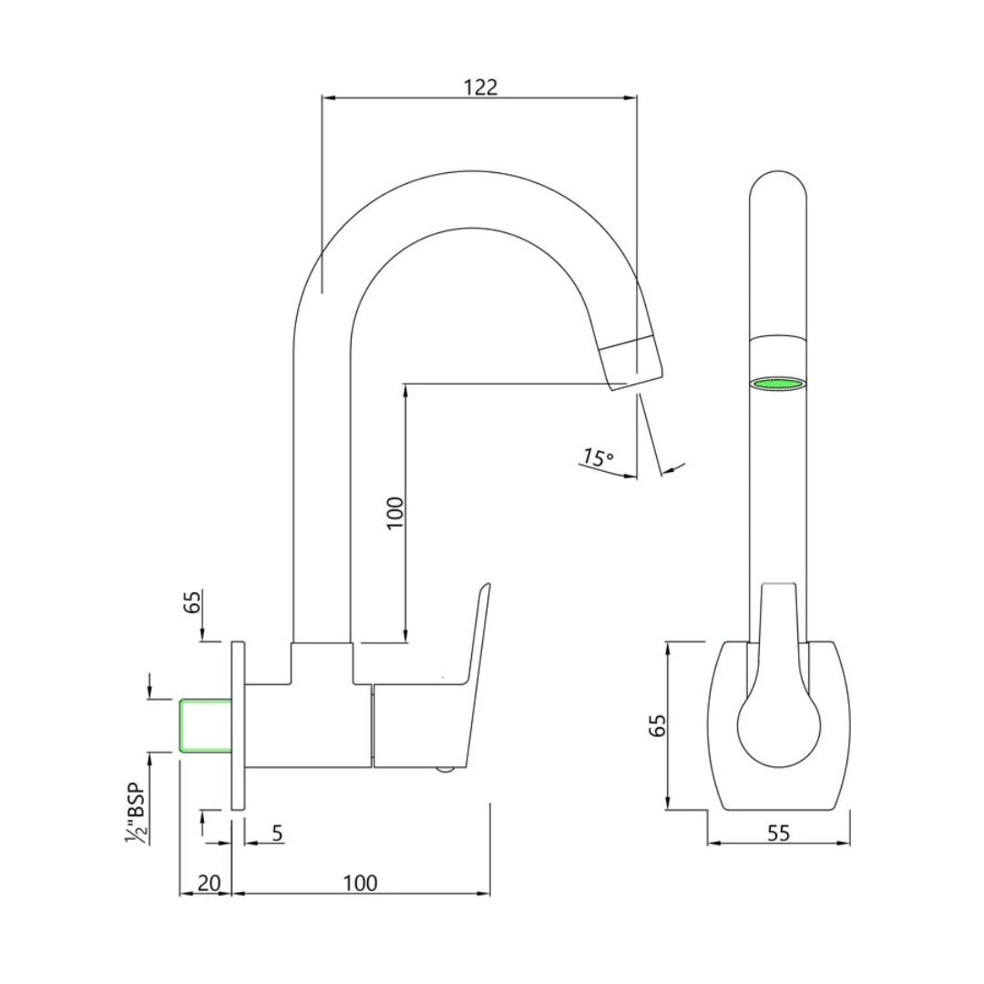Essco Wall Mounted Regular Kitchen Sink Tap Aspire APR-101347N with Swinging Spout in Chrome Finish