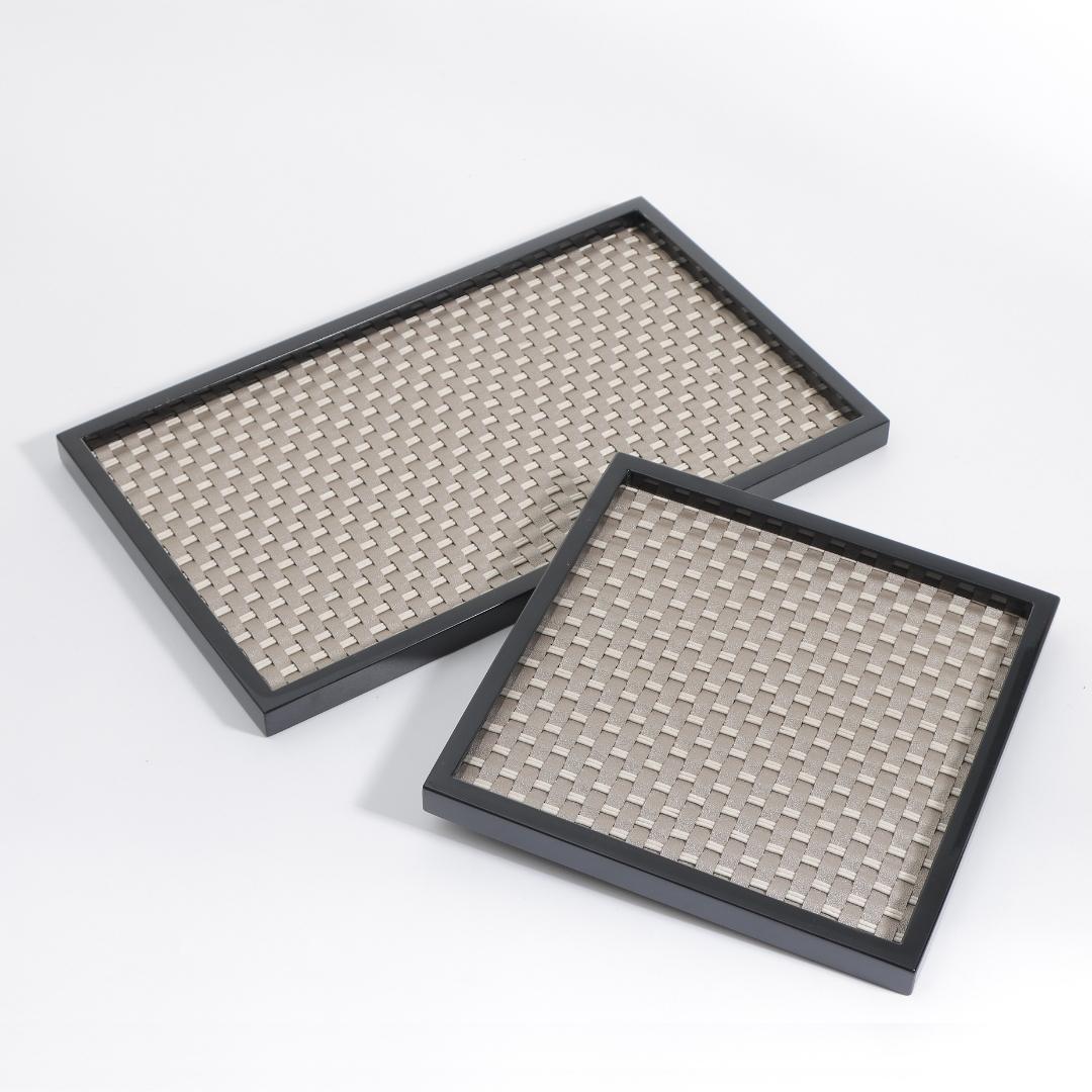 VelvetLux Suede & MDF Artisan Woven Serving Decorative Tray
