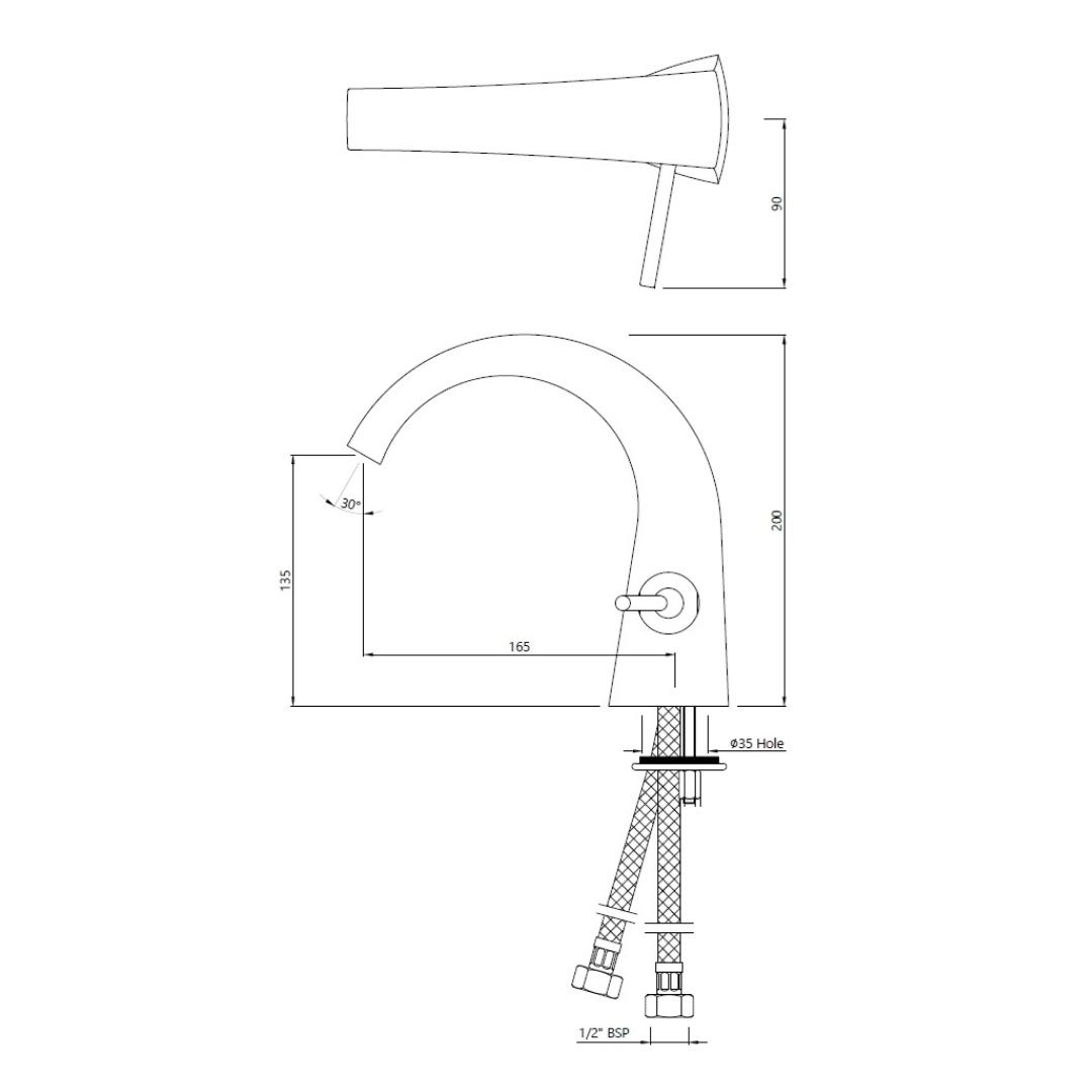 Jaquar Table Mounted Regular Basin Mixer Arc ARC-GDS-87011B - Gold Dust