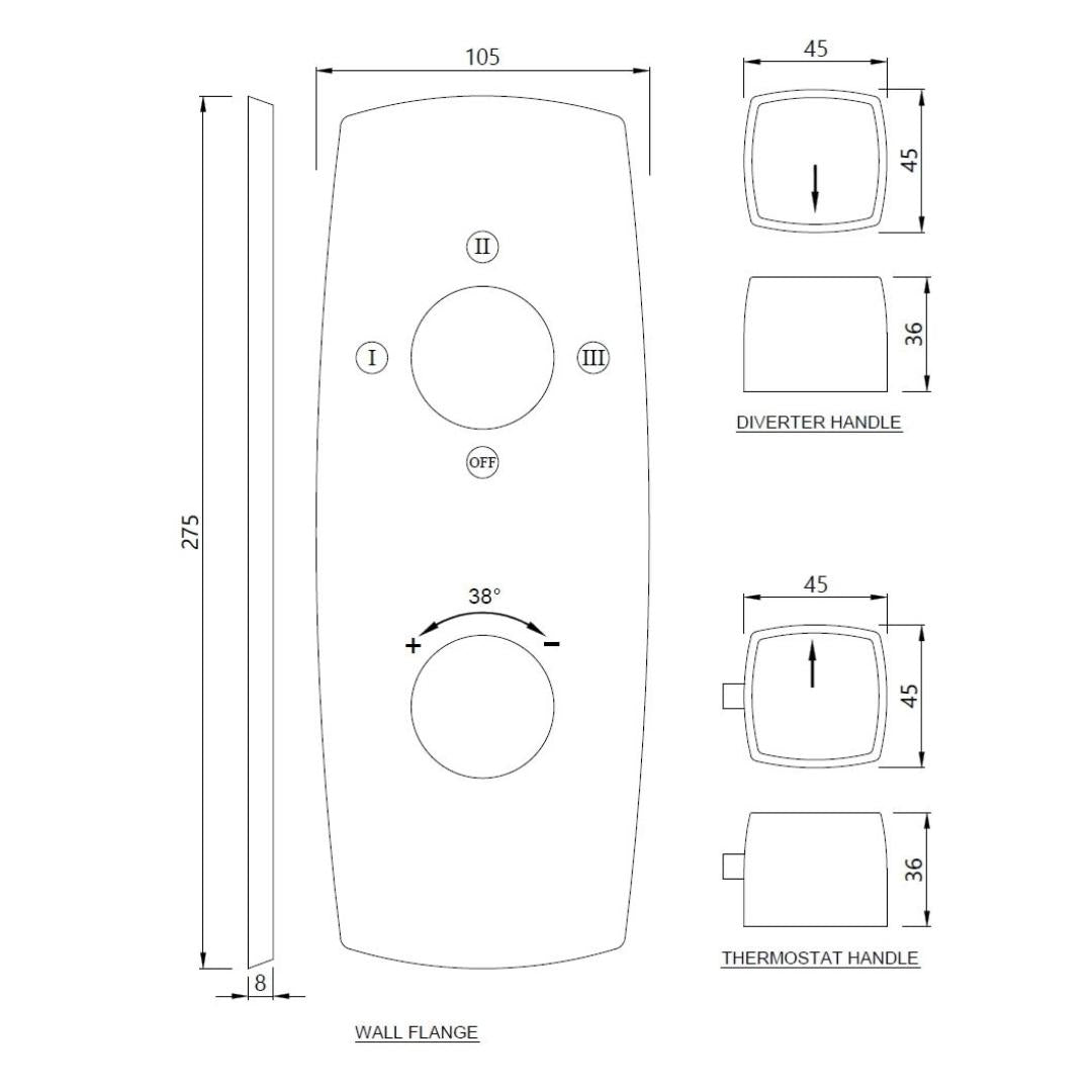 Jaquar 3 Way Thermostatic Diverter ARC ARC-GRF-87683 Normal Flow - Graphite Finish