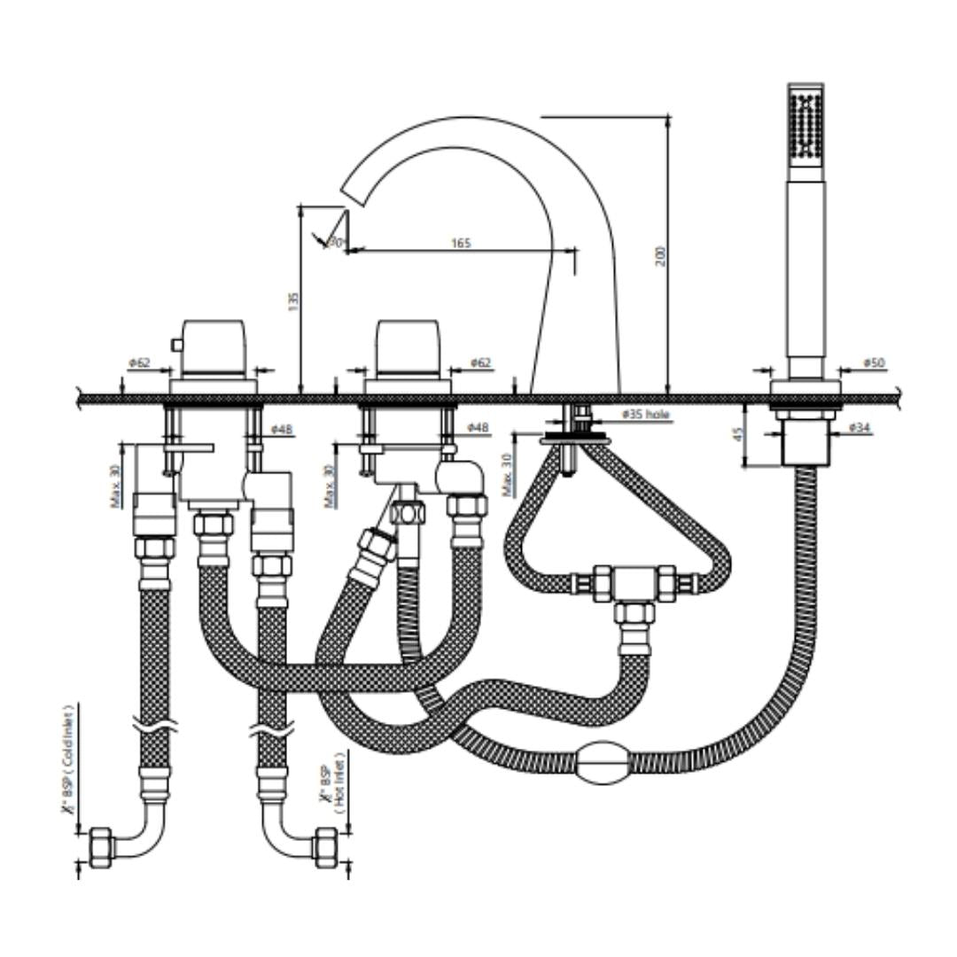 Jaquar 2 Way Thermostatic Bath Tub Filler ARC ARC-WHM-87677 Normal Flow - White Matt Finish