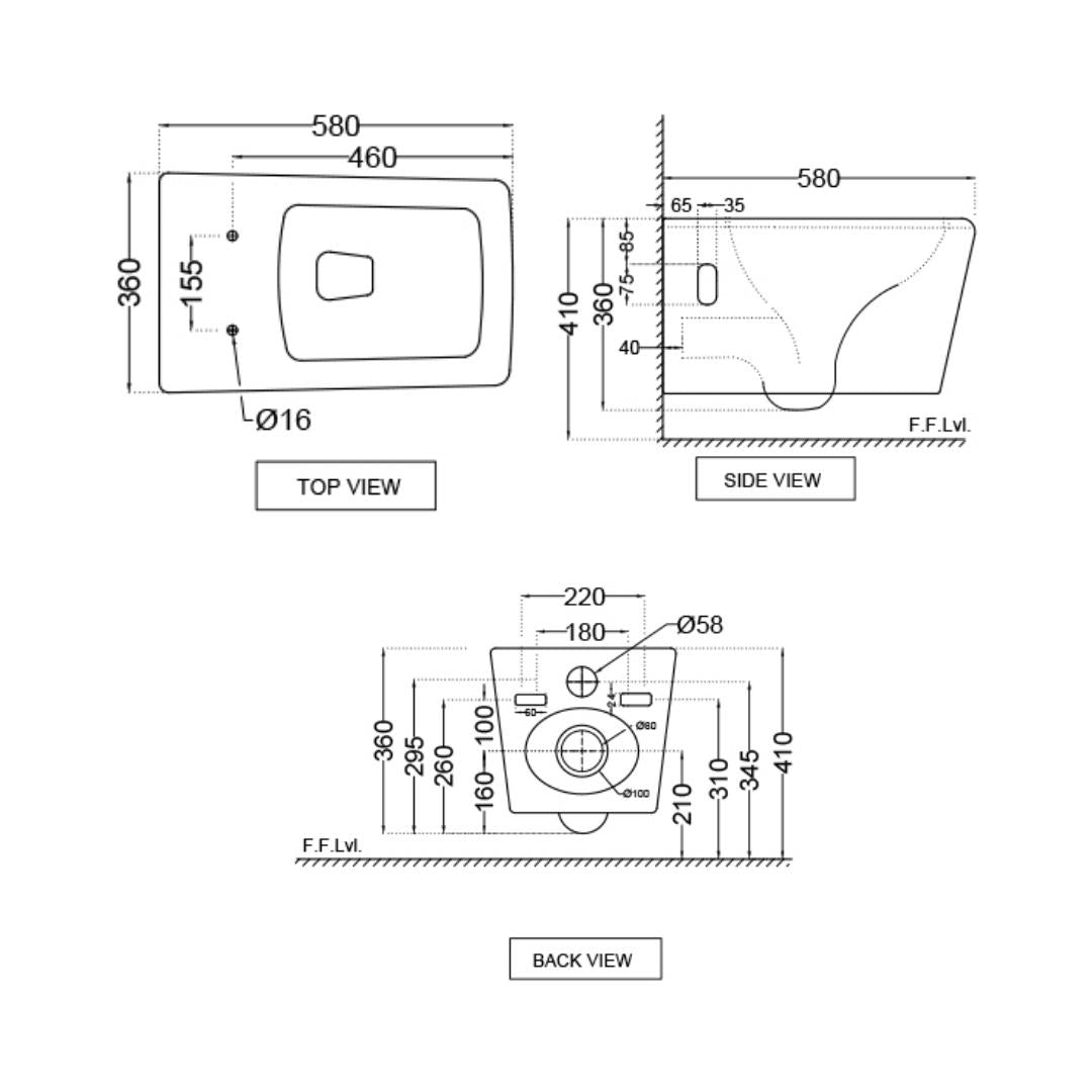 Jaquar Wall Mounted White Closet WC Aria ARS-WHT-39951UFSM with P-Trap
