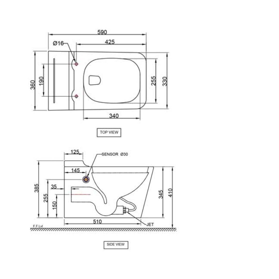 Jaquar Wall Mounted White Closet WC Aria ARS-WHT-39961BIUFSMTL with P-Trap