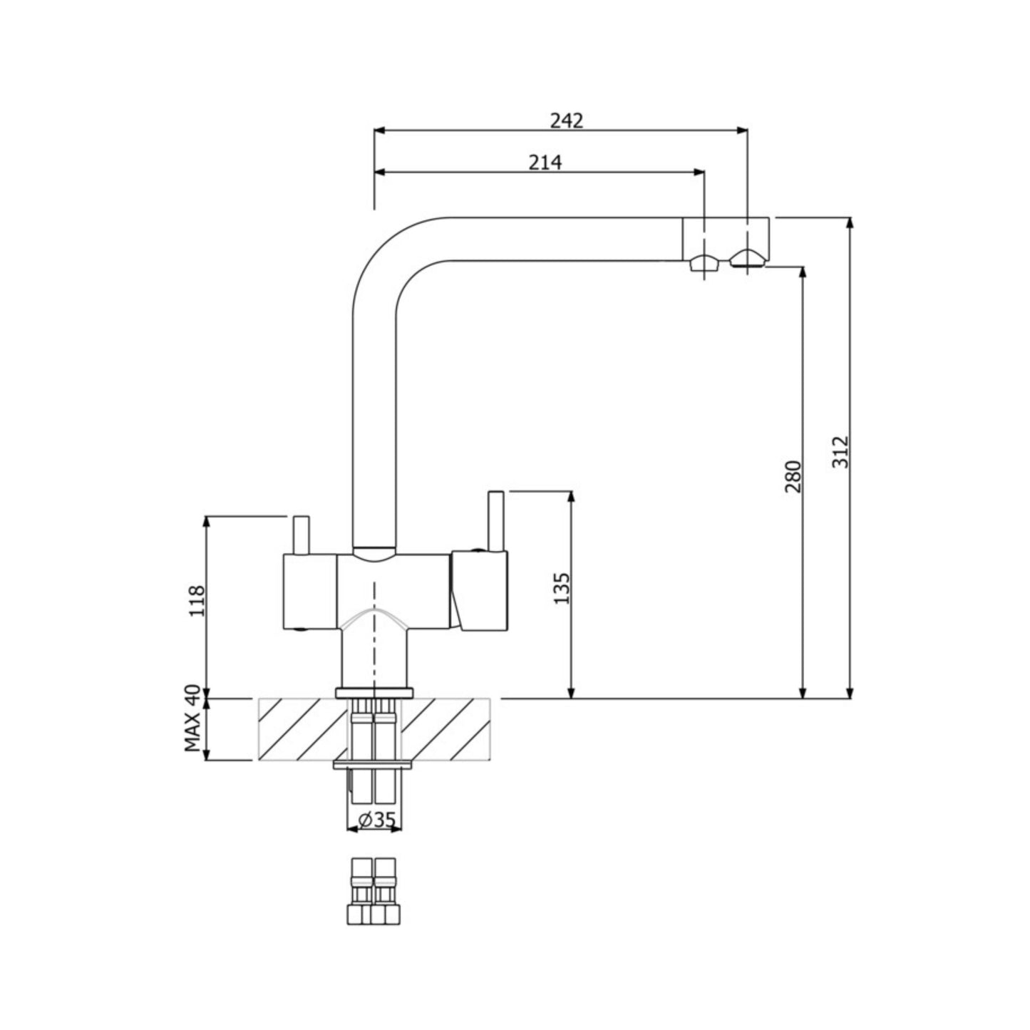 Hafele Table Mounted Regular Kitchen RO + Sink Mixer BE-PURE with Swinging Spout in Coffee Finish
