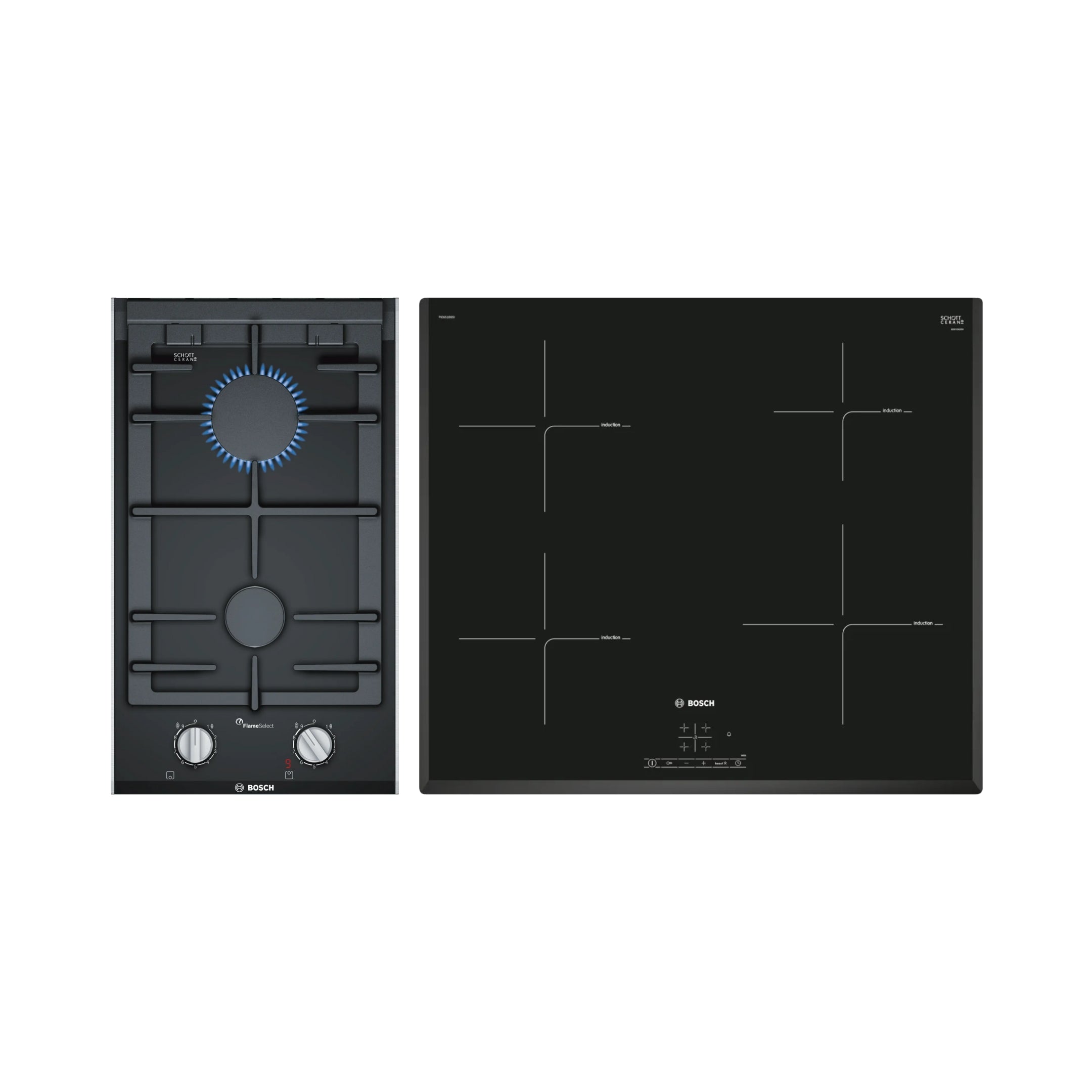 Bosch 30 cm 2 Burner Hob PRB3A6D70I + Bosch 4 Zones Induction Hob PIE651BB5I