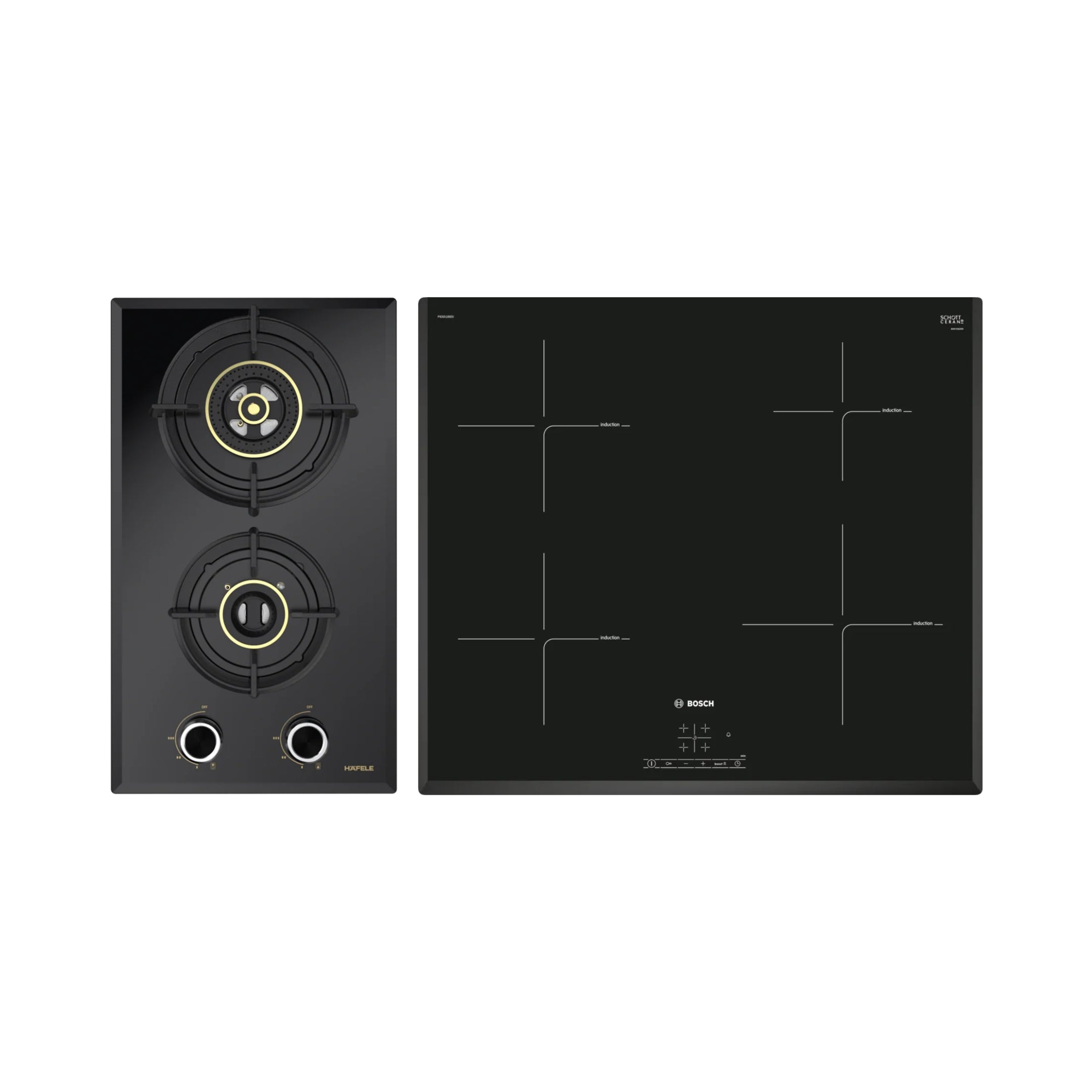 Hafele 30 cm 2 Burner Hob Altius Series ALTIUS FS 230 + Bosch 4 Zones Induction Hob PIE651BB5I