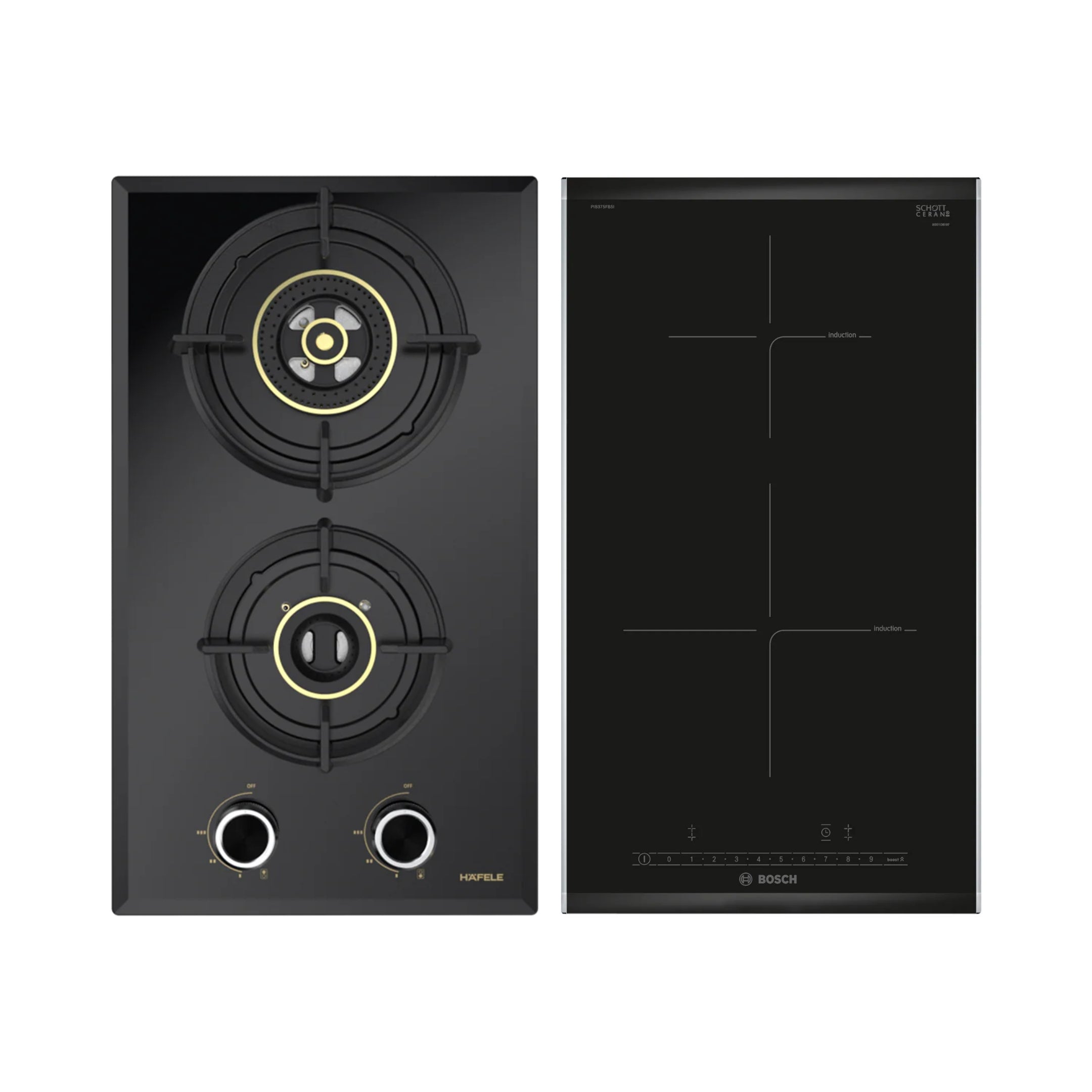 Hafele 30 cm 2 Burner Hob Altius Series ALTIUS FS 230 + Bosch 2 Zones Induction Hob PIB375FB5I