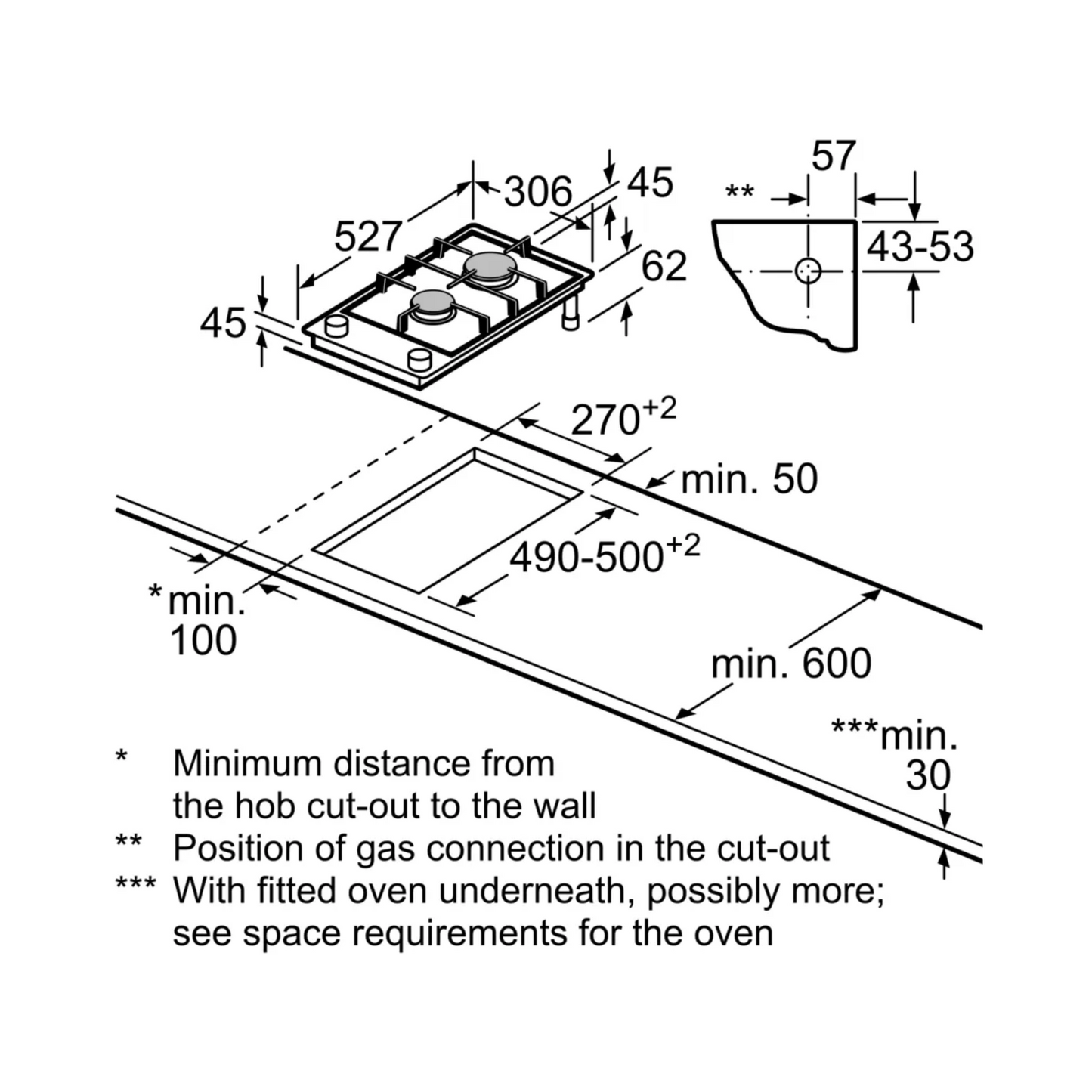 Bosch 60 cm Wall Mounted Chimney DWB68IJ60I + Bosch 30 cm 2 Burner Hob PRB3A6D70I + Bosch 4 Zones Induction Hob PIE651BB5I
