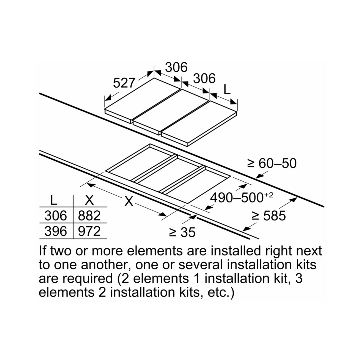 Bosch 60 cm Wall Mounted Chimney DWB68IJ60I + Bosch 30 cm 2 Burner Hob PRB3A6D70I + Bosch 4 Zones Induction Hob PIE651BB5I