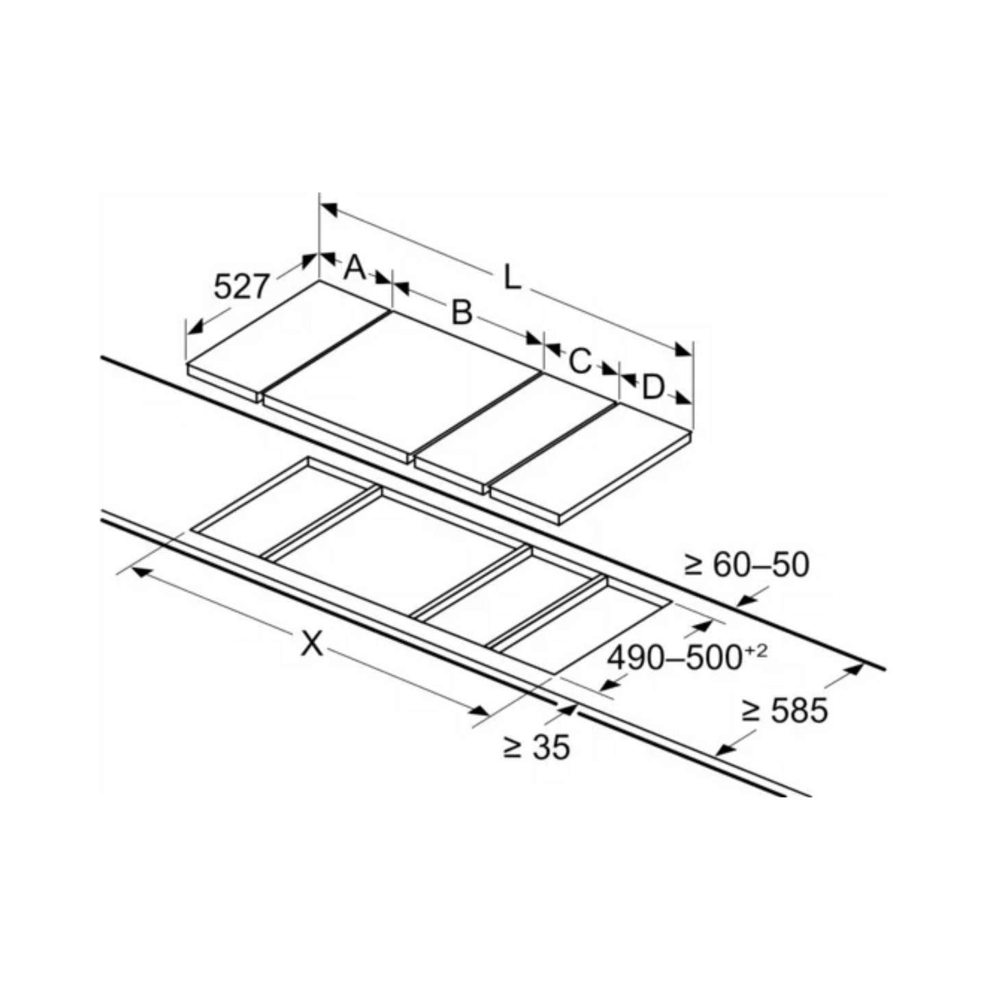 Bosch 60 cm Wall Mounted Chimney DWB68IJ60I + Bosch 30 cm 2 Burner Hob PRB3A6D70I + Bosch 4 Zones Induction Hob PIE651BB5I