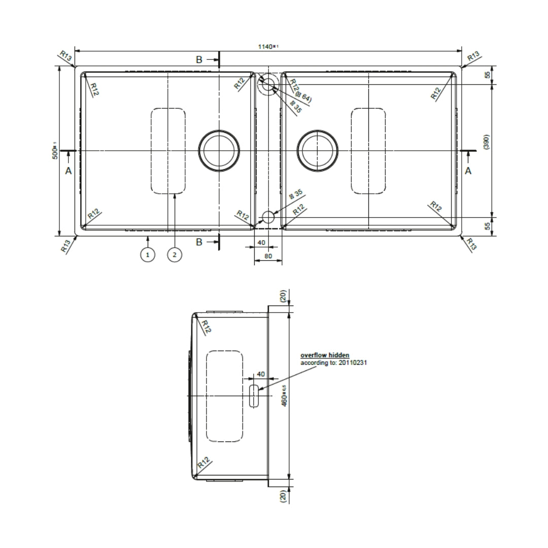 Franke Stainless Steel Sink Box Deluxe BOX DELUXE BXX 220 120 54 ( 45 x 20 inches ) - Satin