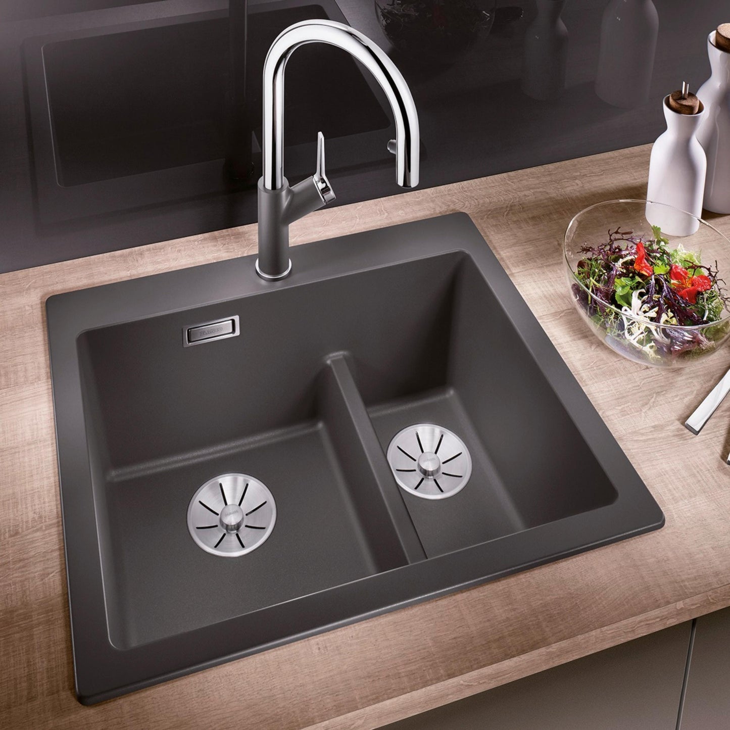 Hafele Table Mounted Pull-Down Kitchen Sink Mixer Blanco CARENA-S-VARIO with Extractable Hand Shower Spout in Rock Grey Finish