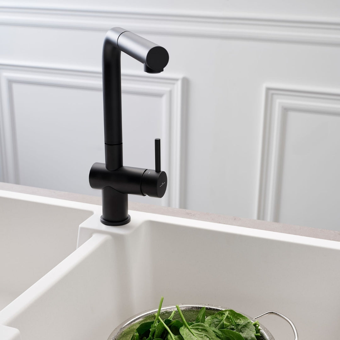 Reginox Table Mounted Pull-Out Kitchen Sink Mixer CEDAR with Extractable Hand Shower Spout in Black Finish