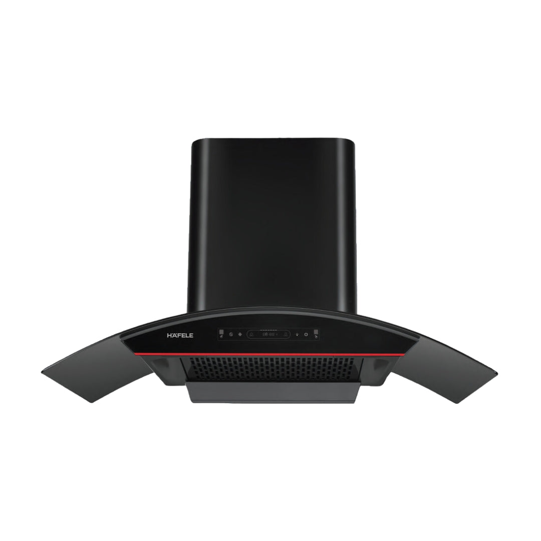 Hafele 90 cm Wall Mounted Chimney Essentia Series RENATA CURVED 90 + Hafele 90 cm 4 Burner Hob Essentia Series AUGUSTA 490