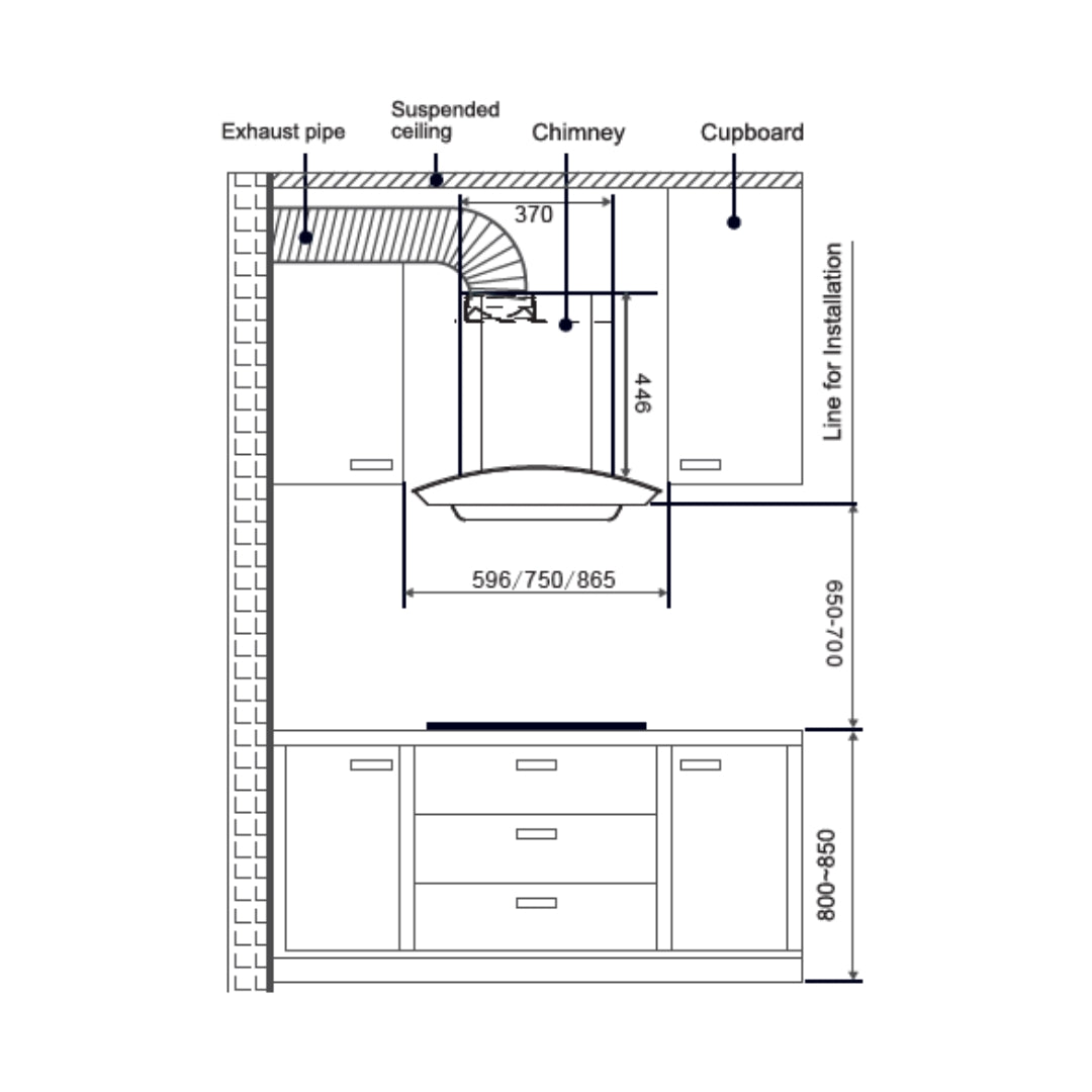 Hafele 90 cm Wall Mounted Chimney Essentia Series RENATA CURVED 90 + Hafele 90 cm 4 Burner Hob Essentia Series AUGUSTA 490