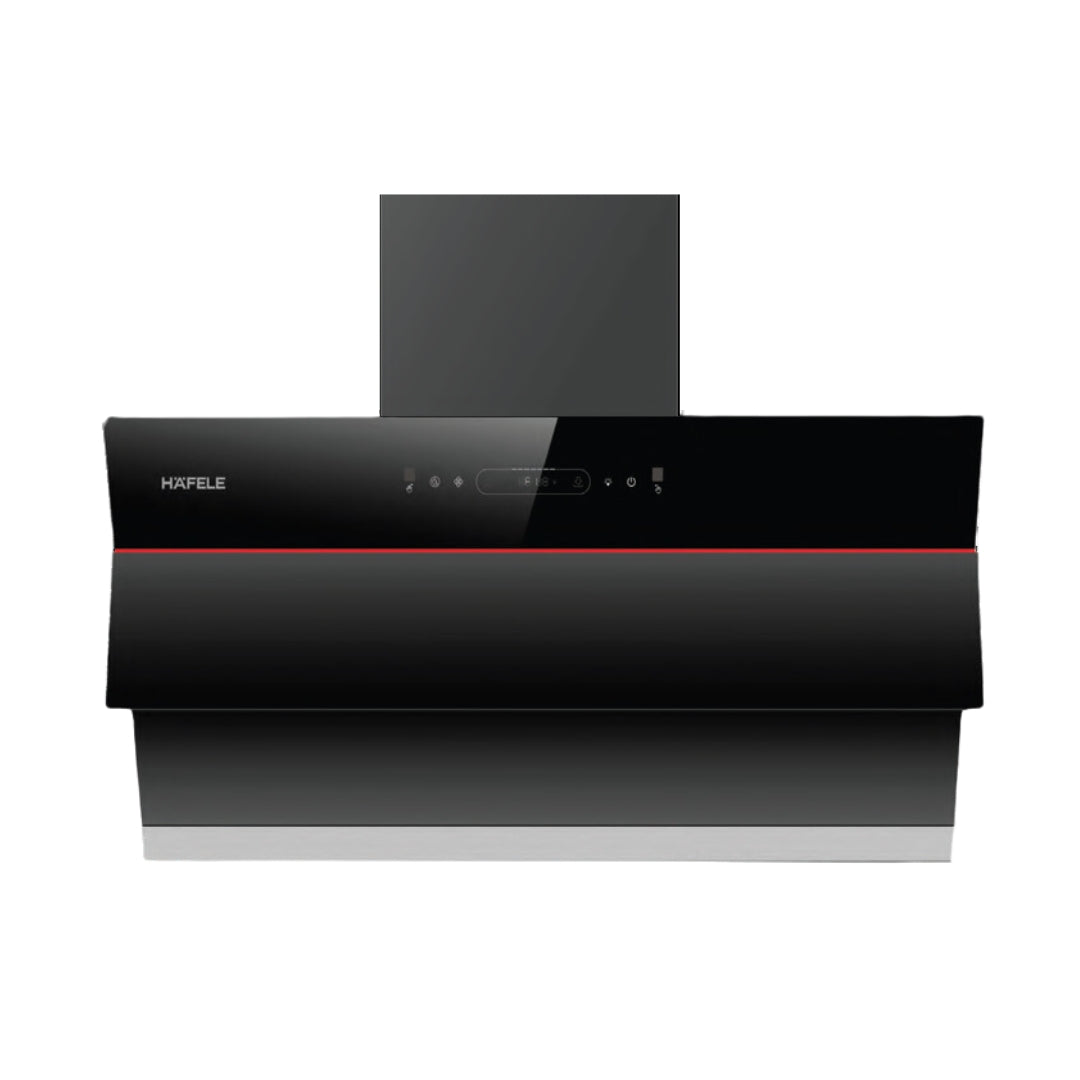 Hafele 90 cm Wall Mounted Chimney Essentia Series RENATA INCLINED 90 + Hafele 90 cm 4 Burner Hob Essentia Series VERENA 490