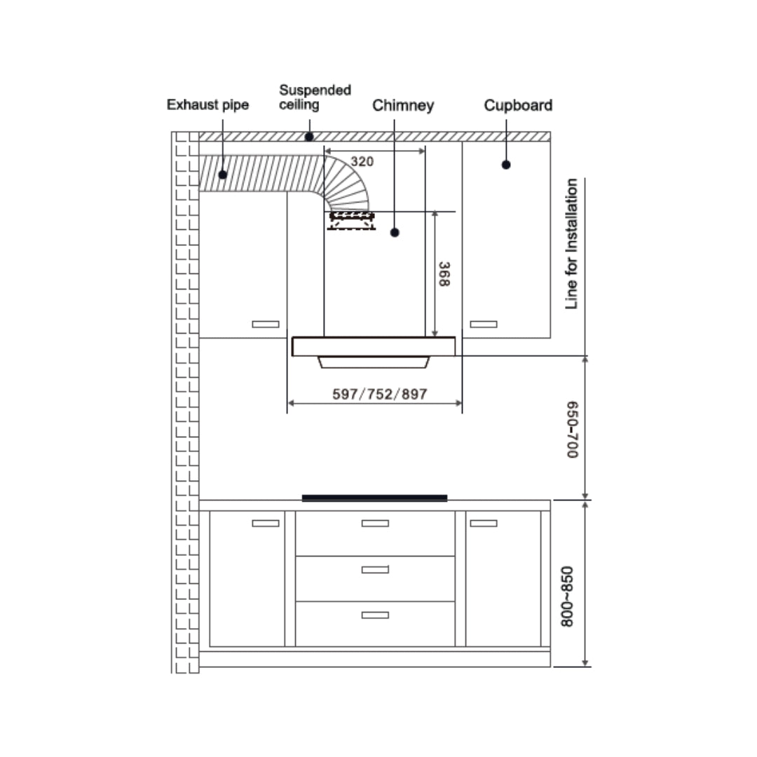 Hafele 90 cm Wall Mounted Chimney Essentia Series RENATA T-90 HOOD + Hafele 80 cm 4 Burner Hob Essentia Series AUGUSTA 480