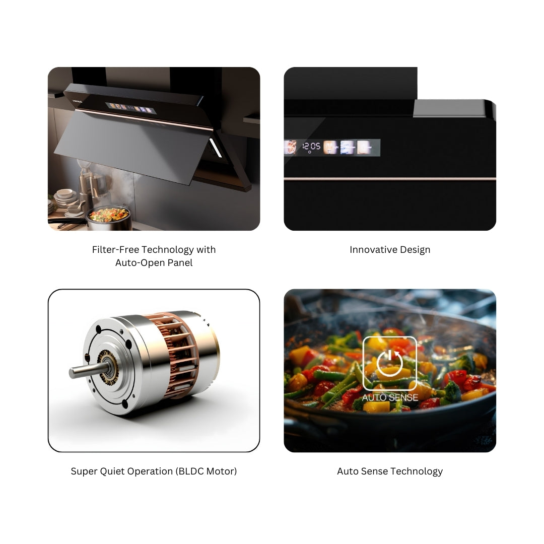Hafele 90 cm Wall Mounted Chimney TERESA NEO I-90 BLDC + Hafele 86 cm 3 Burner Hob Altius Plus Matt Series ALTIUS PLUS MATT GLASS 390