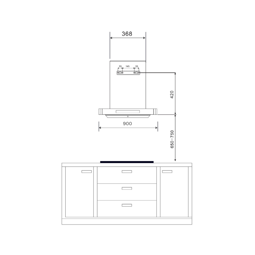 Hafele 90 cm Wall Mounted Chimney TERESA T-90 BLDC + Hafele 86 cm 4 Burner Hob Altius Plus Matt Series ALTIUS PLUS MATT GLASS 490