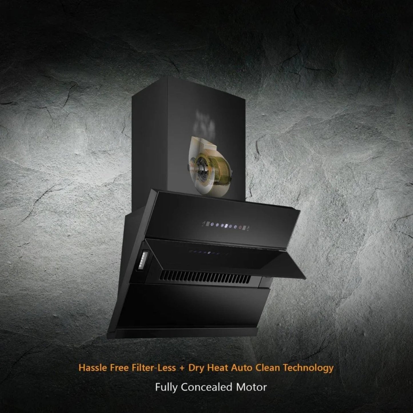 Kaff 75 cm Wall Mounted Chimney Filterless Series NOBELO LX DHC 75 + Kaff 80 cm 4 Burner Hob Blaze Series BZ 804