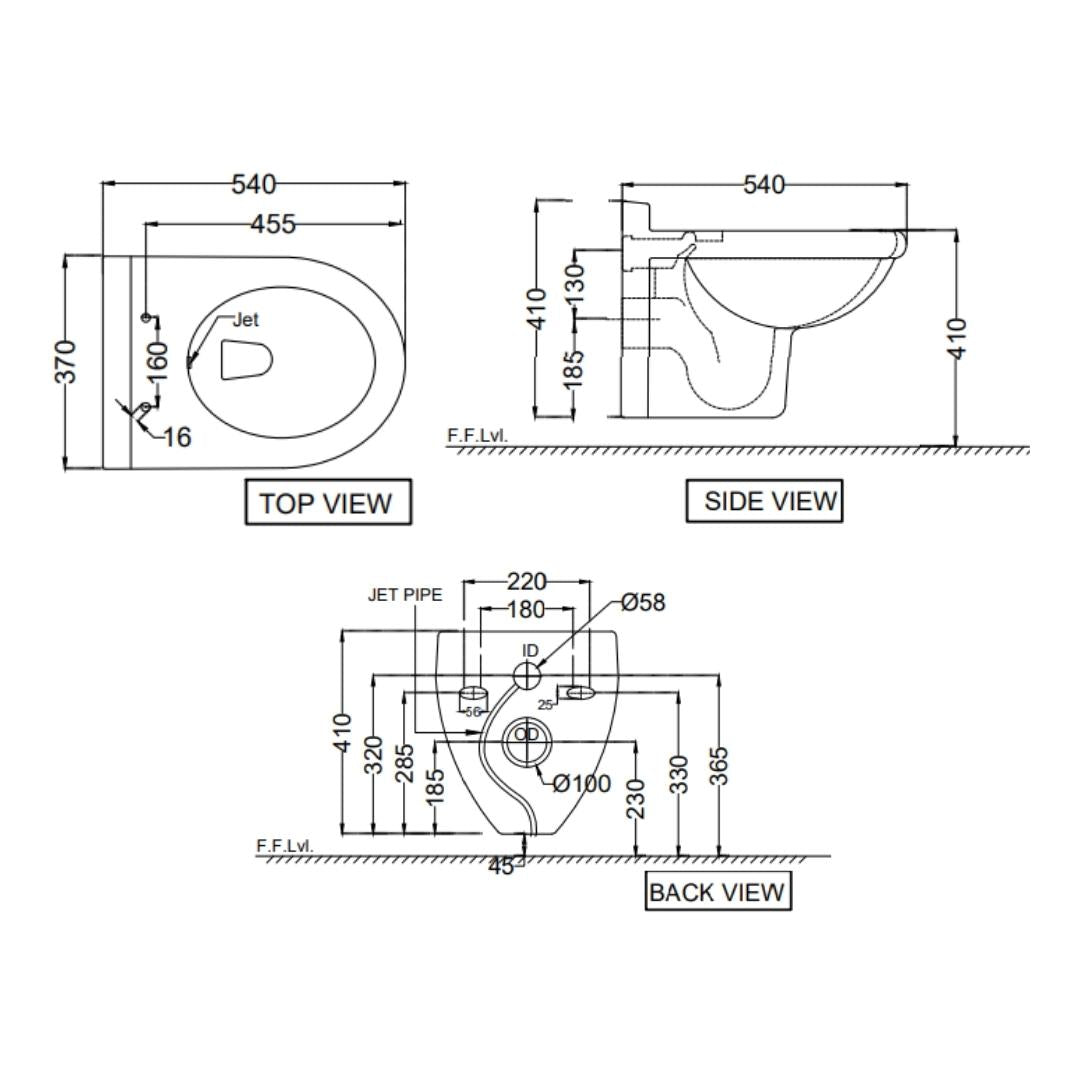Jaquar Wall Mounted White Closet WC Continental CNS-WHT-959JSPP with P-Trap